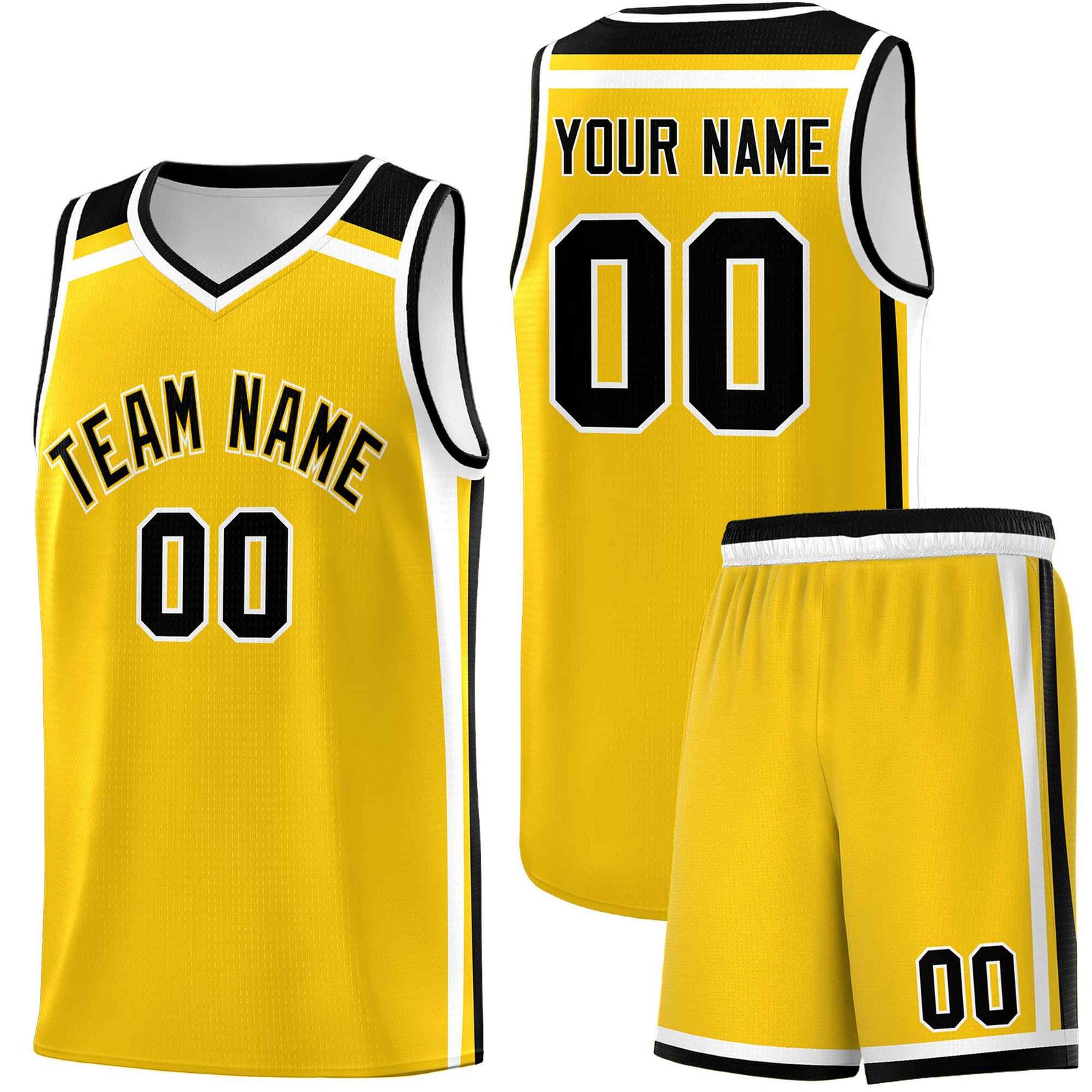 Custom Gold Black White Trendy Color Charge Series Sports Uniform Basketball Jersey
