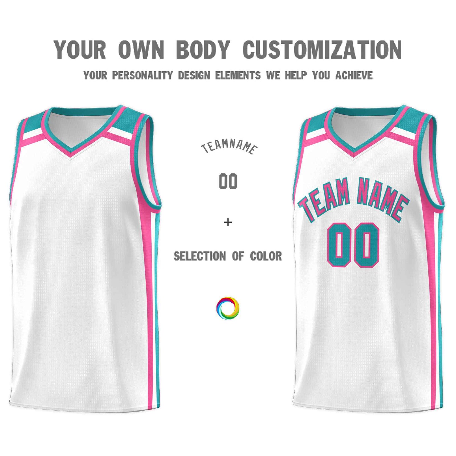 Custom White Pink Aqua Trendy Color Charge Series Sports Uniform Basketball Jersey
