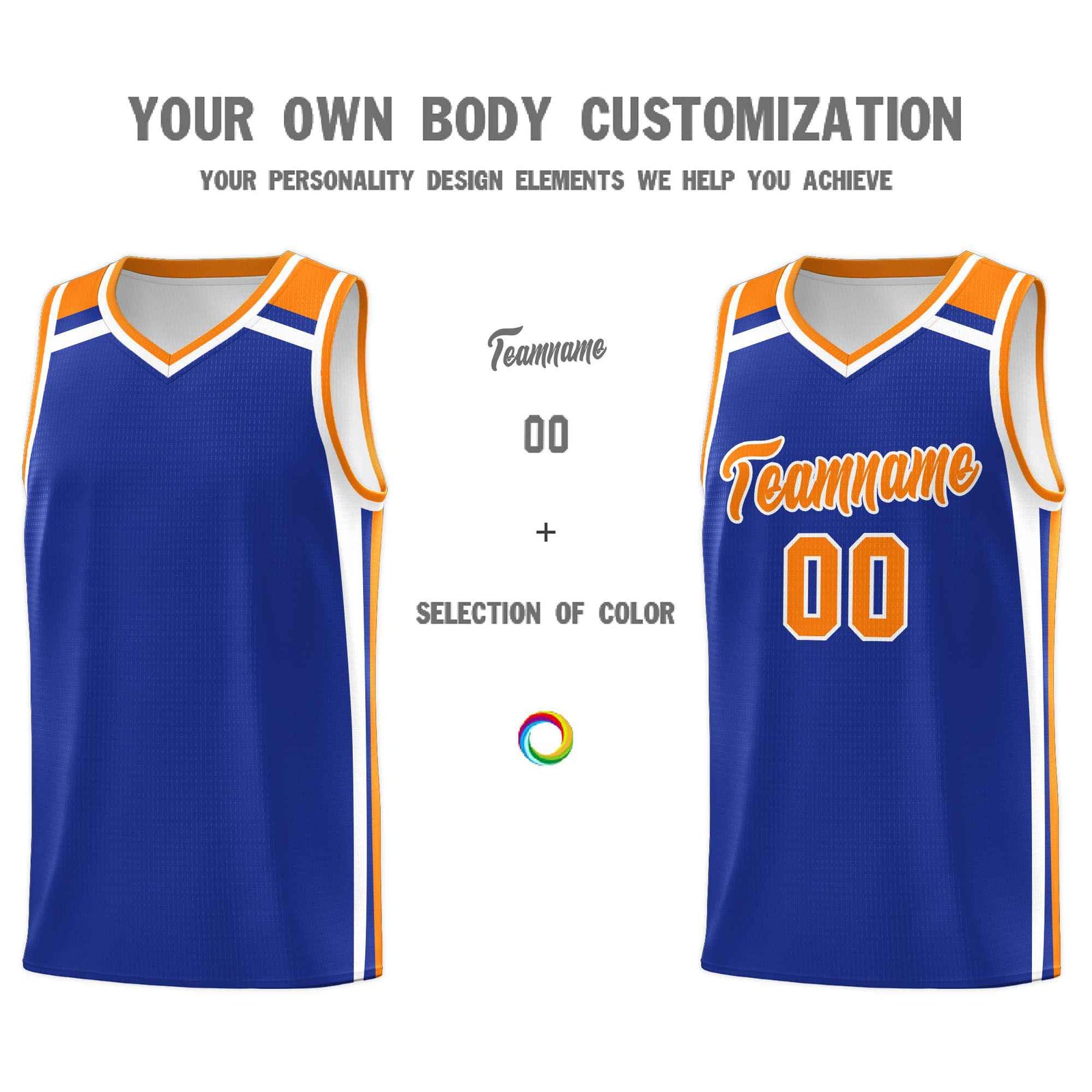 Custom Royal Blue White Orange Trendy Color Charge Series Sports Uniform Basketball Jersey