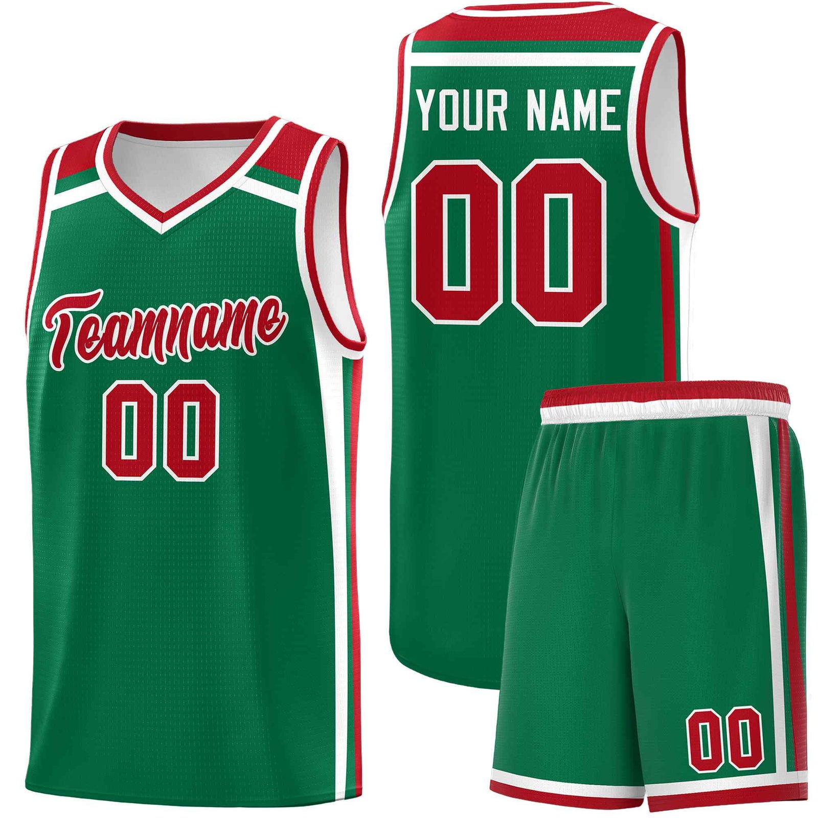 Custom Kelly Green Red White Trendy Color Charge Series Sports Uniform Basketball Jersey