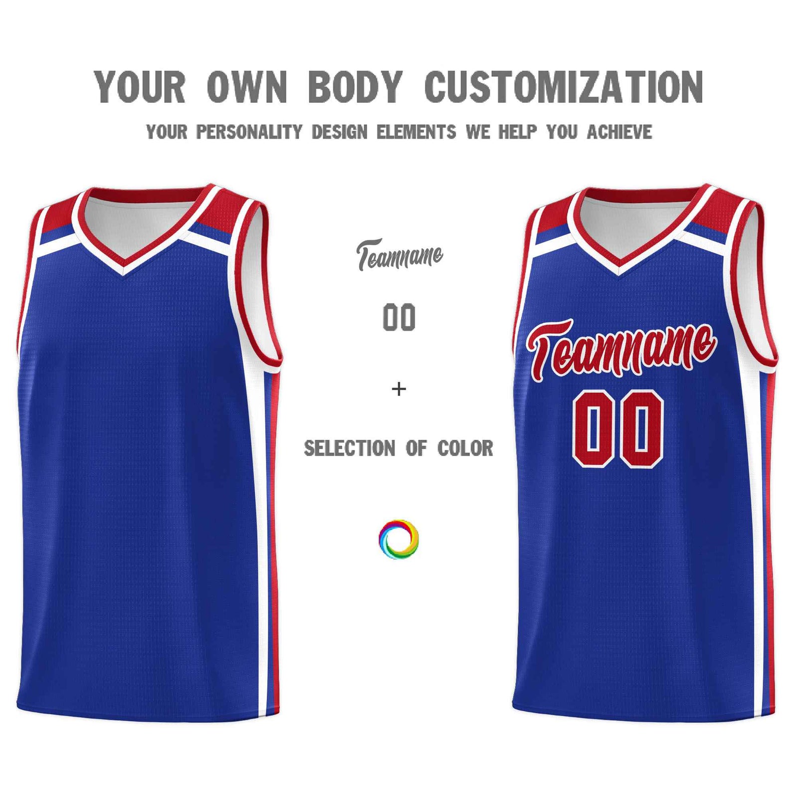 Custom Royal Blue Red White Trendy Color Charge Series Sports Uniform Basketball Jersey