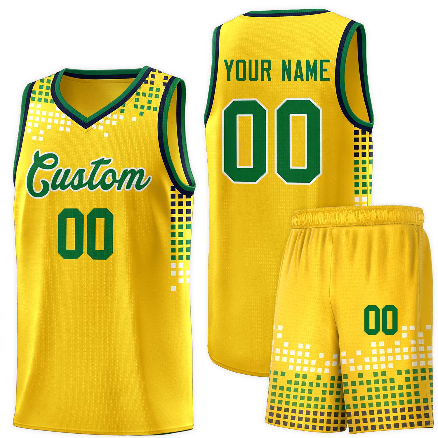 Custom Yellow Square Grid Graffiti Pattern Sports Uniform Basketball Jersey