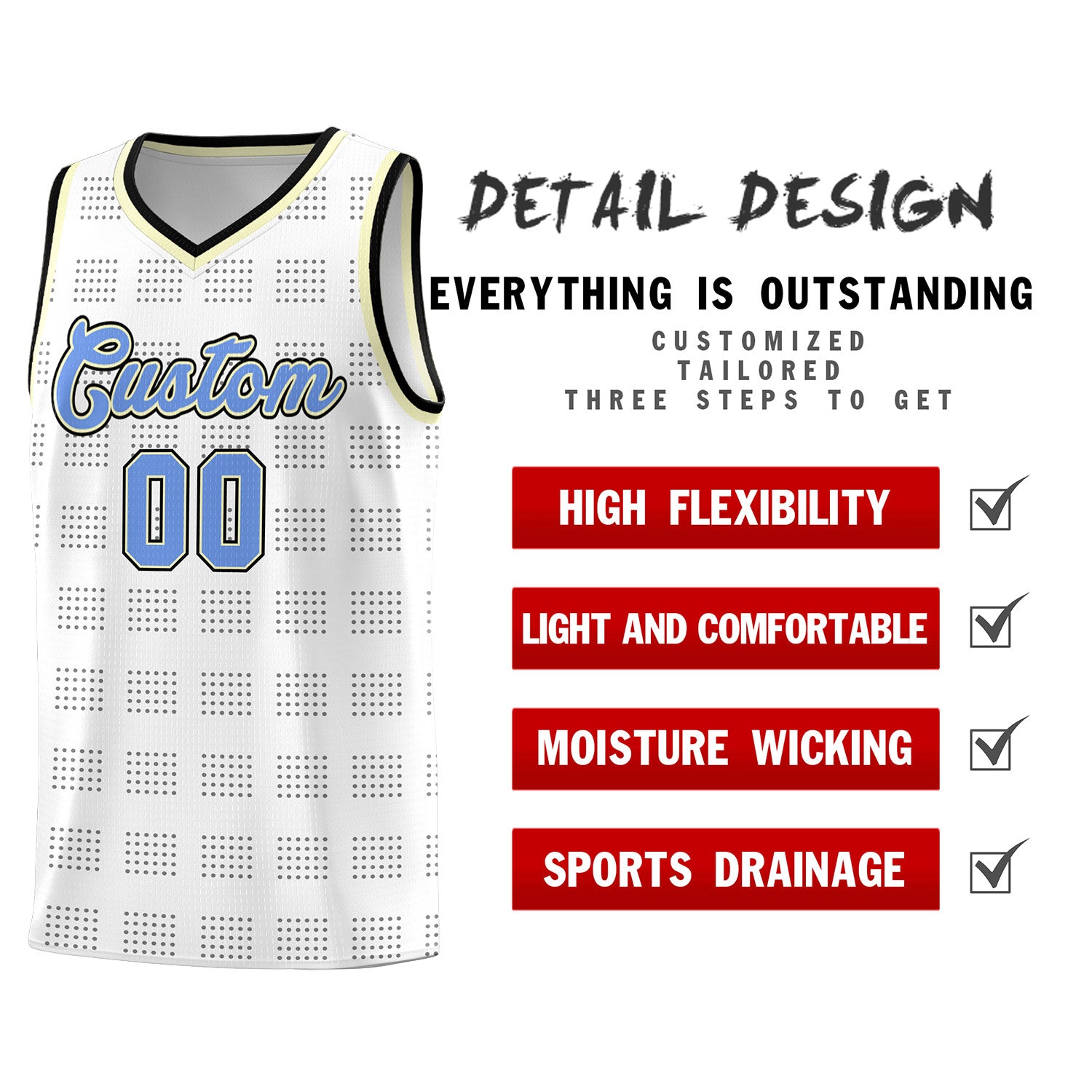 Custom White Black Trailblazer Dot Pattern Sports Uniform Basketball Jersey