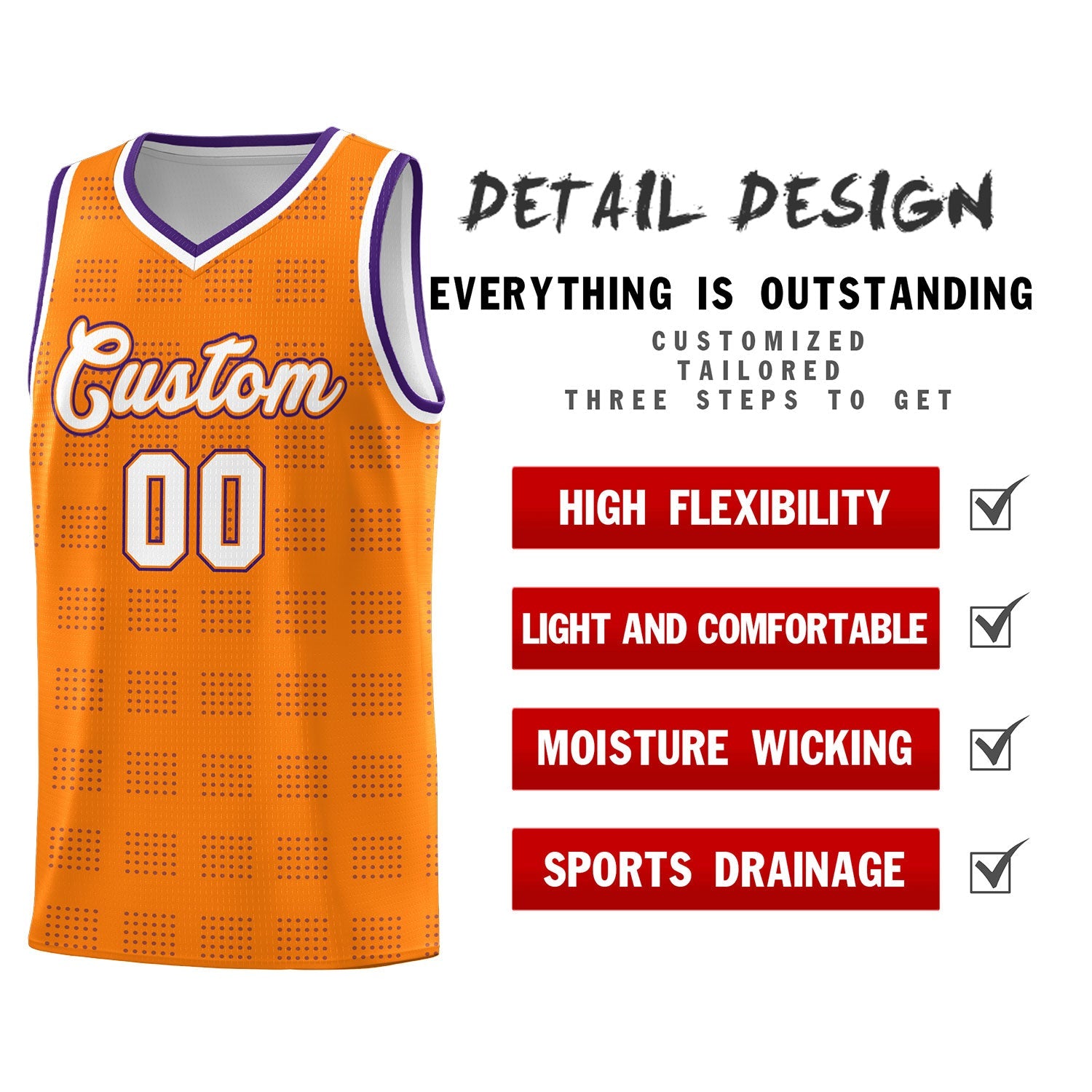 Custom Orange Purple Trailblazer Dot Pattern Sports Uniform Basketball Jersey