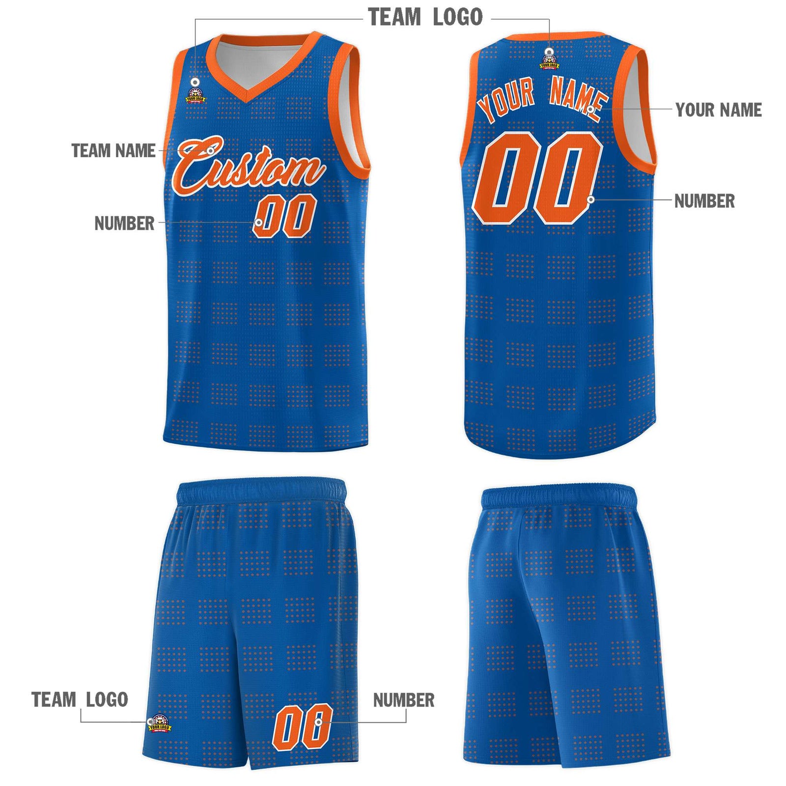 Custom Royal Orange Trailblazer Dot Pattern Sports Uniform Basketball Jersey