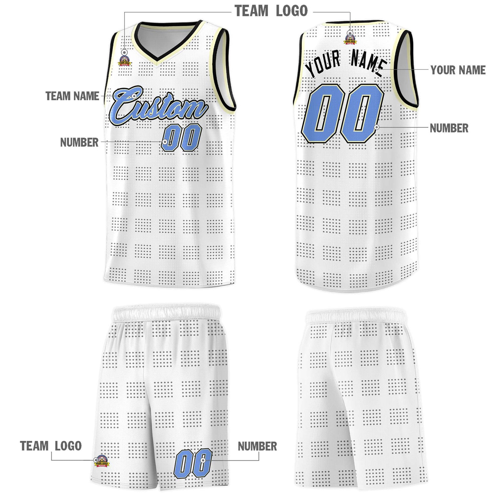 Custom White Black Trailblazer Dot Pattern Sports Uniform Basketball Jersey