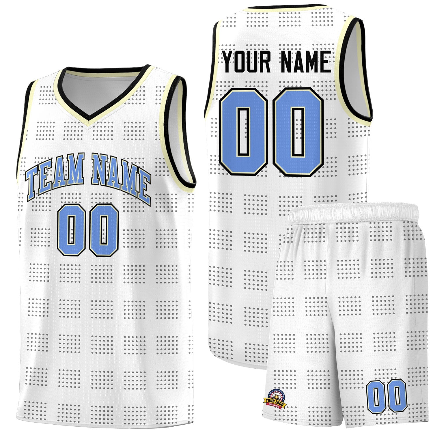 Custom White Black Trailblazer Dot Pattern Sports Uniform Basketball Jersey