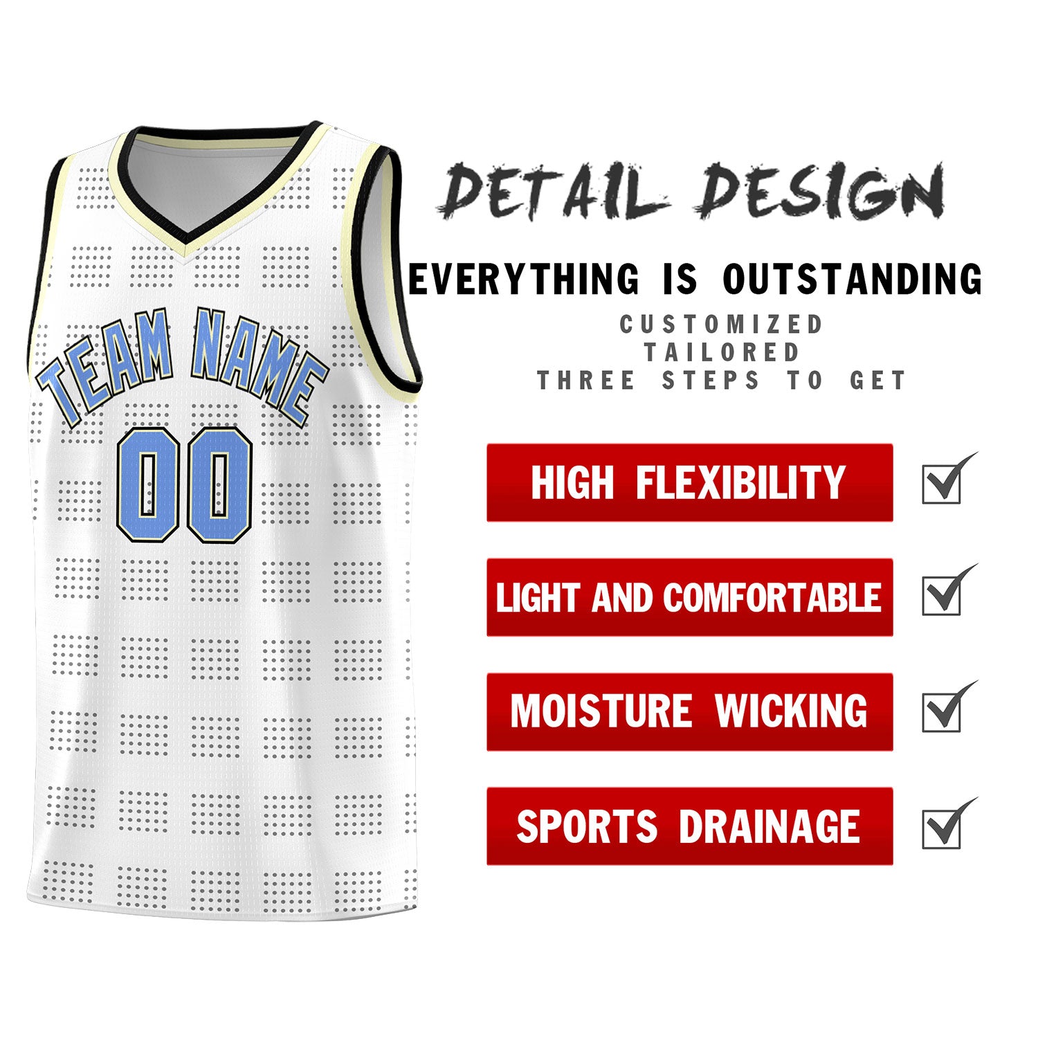 Custom White Black Trailblazer Dot Pattern Sports Uniform Basketball Jersey