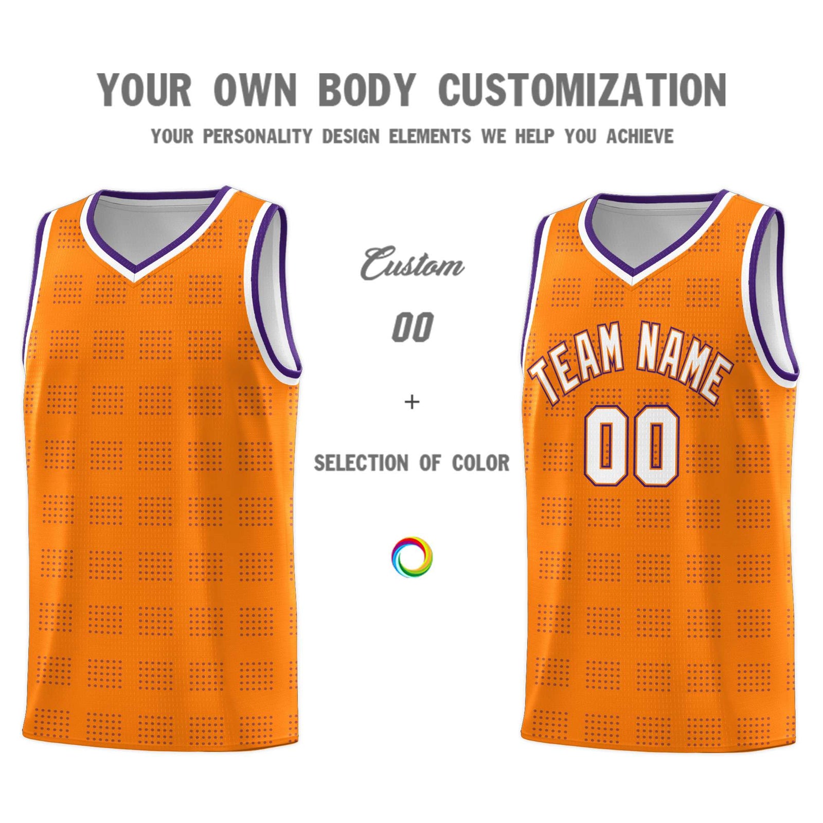 Custom Orange Purple Trailblazer Dot Pattern Sports Uniform Basketball Jersey