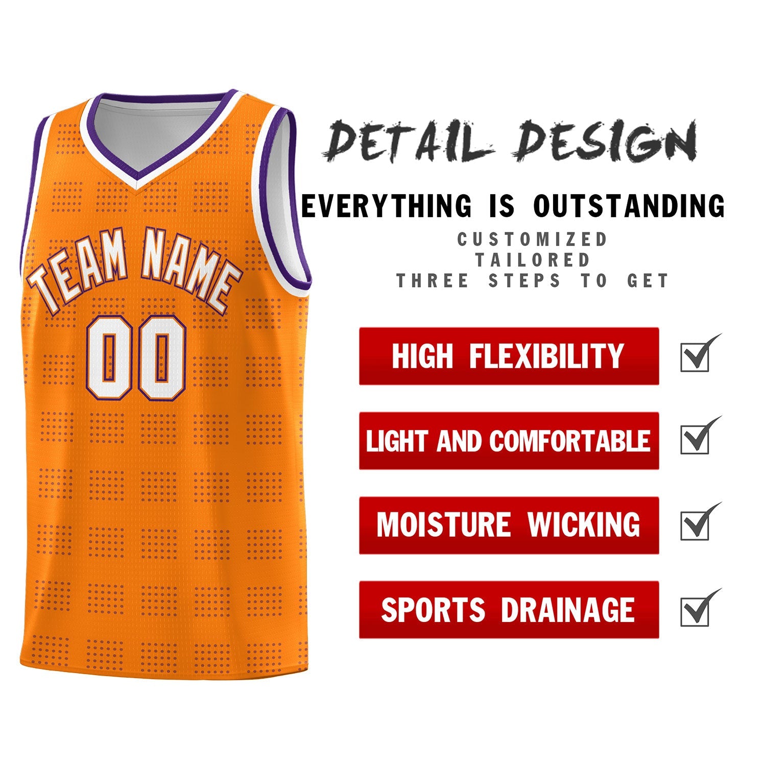 Custom Orange Purple Trailblazer Dot Pattern Sports Uniform Basketball Jersey