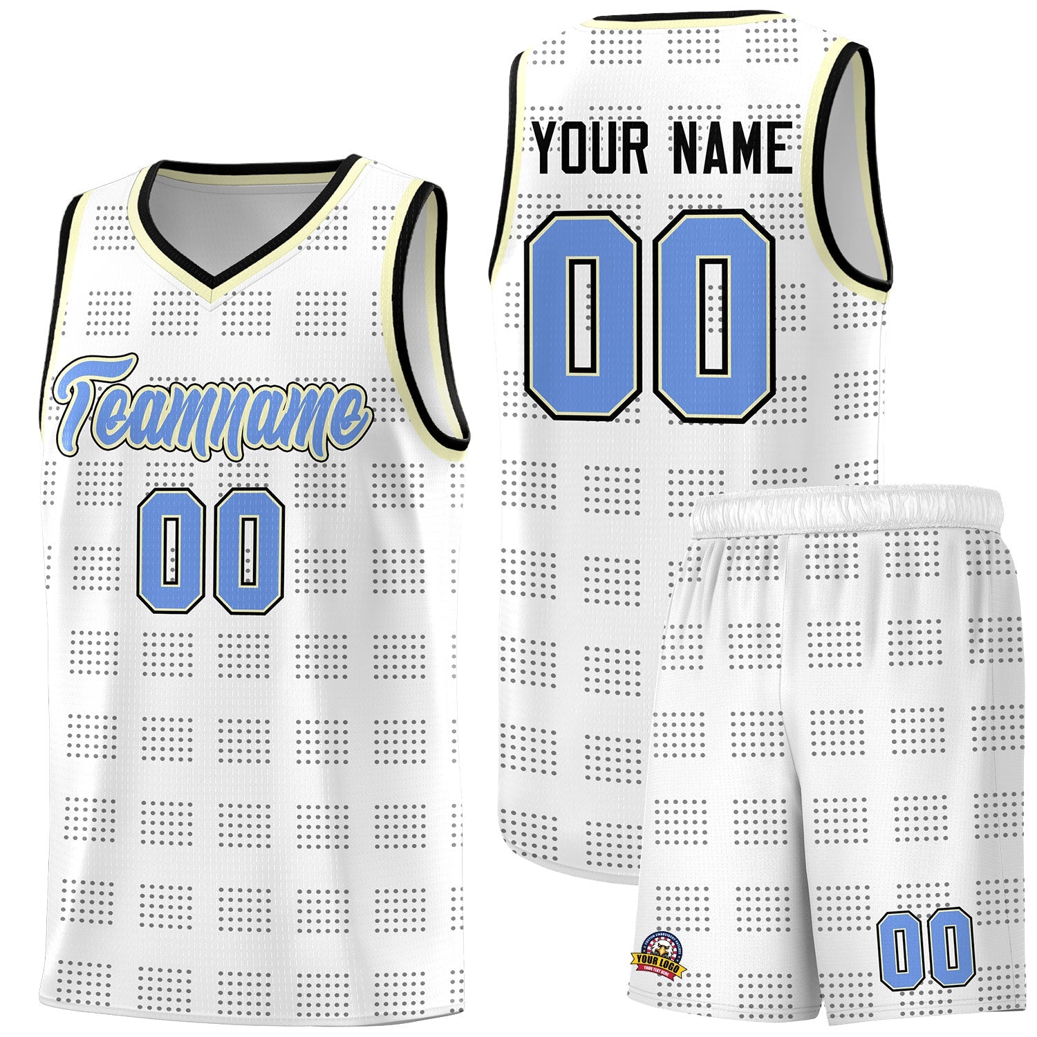 Custom White Black Trailblazer Dot Pattern Sports Uniform Basketball Jersey