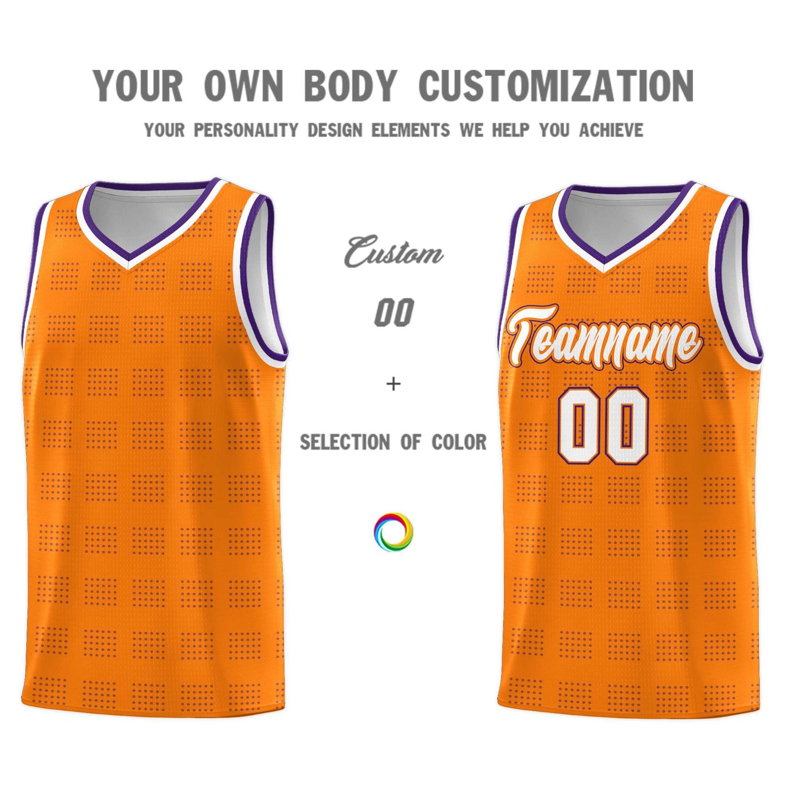 Custom Orange Purple Trailblazer Dot Pattern Sports Uniform Basketball Jersey