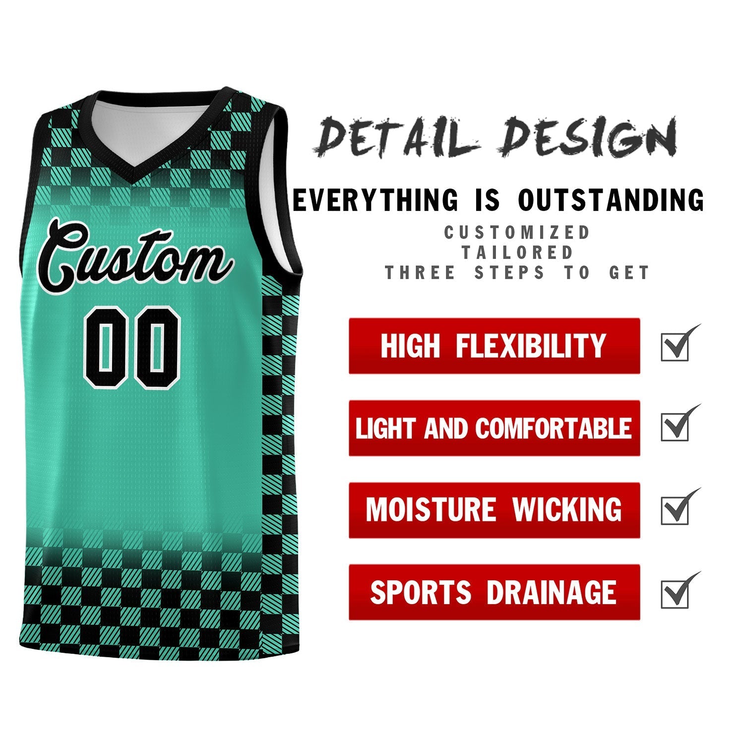 Custom Bright Green Black Classic Plaid Pattern Sports Uniform Basketball Jersey
