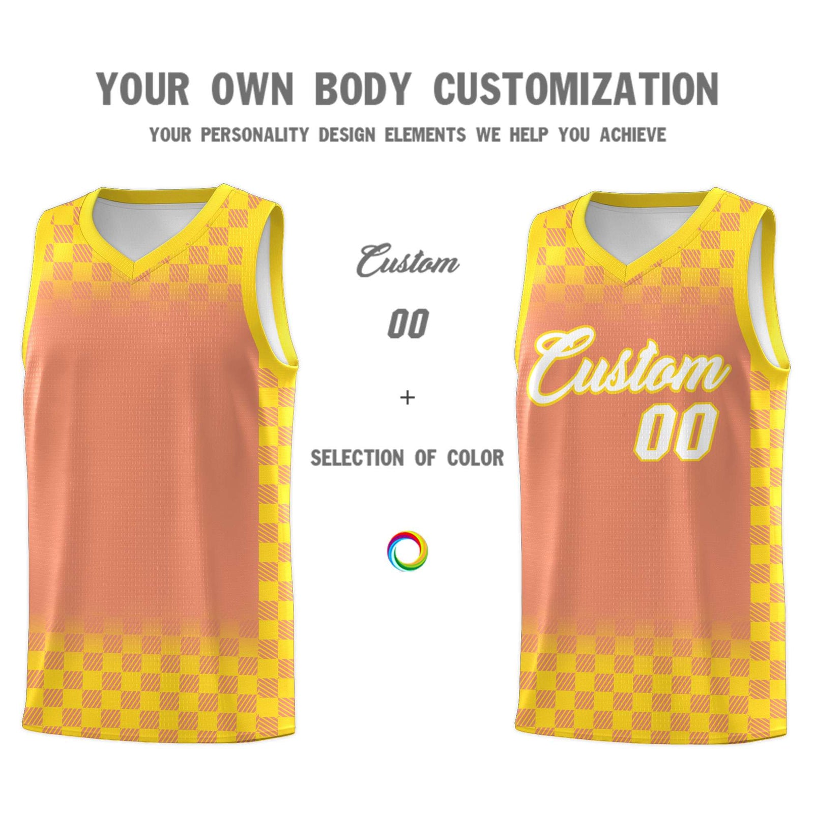 Custom Light Orange Gold Classic Plaid Pattern Sports Uniform Basketball Jersey