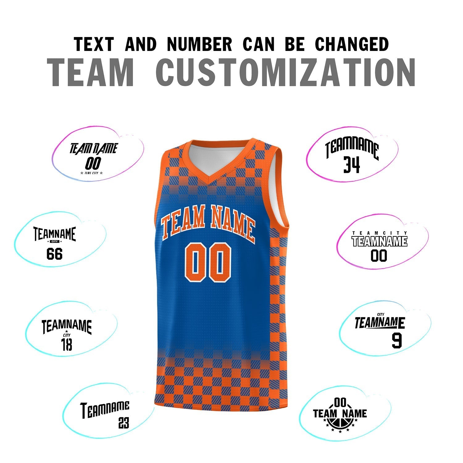 Custom Royal Orange Classic Plaid Pattern Sports Uniform Basketball Jersey