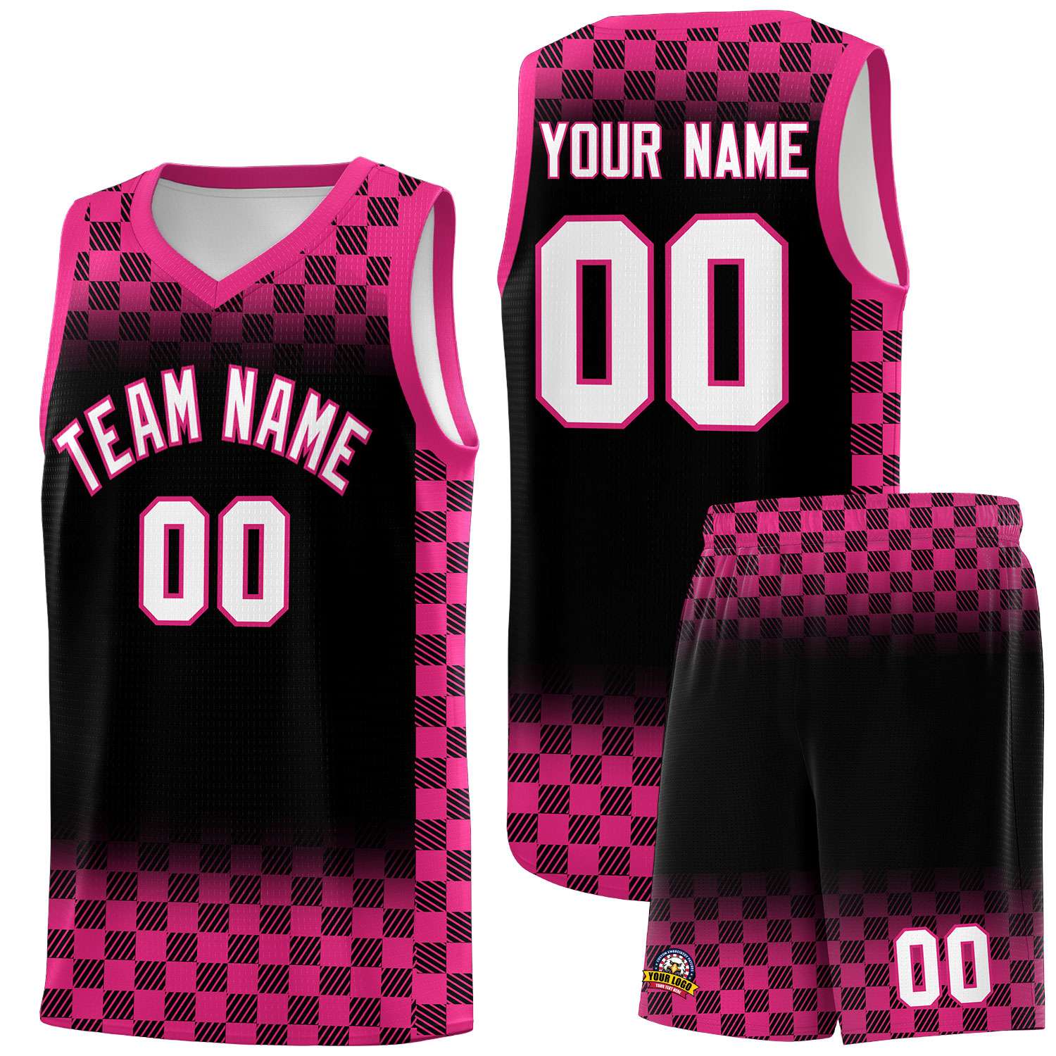 Custom Black Pink Classic Plaid Pattern Sports Uniform Basketball Jersey