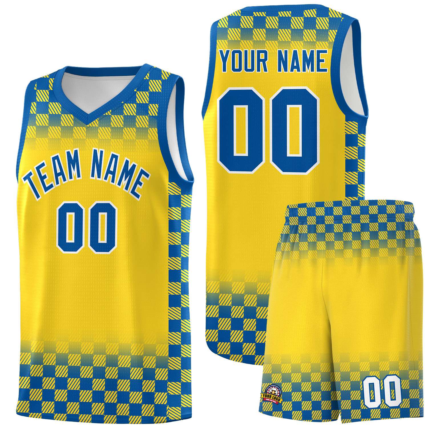 Custom Gold Royal Classic Plaid Pattern Sports Uniform Basketball Jersey