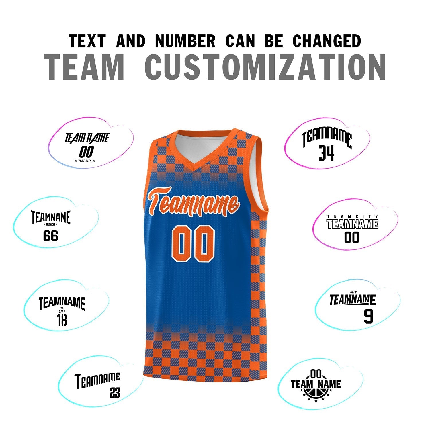 Custom Royal Orange Classic Plaid Pattern Sports Uniform Basketball Jersey