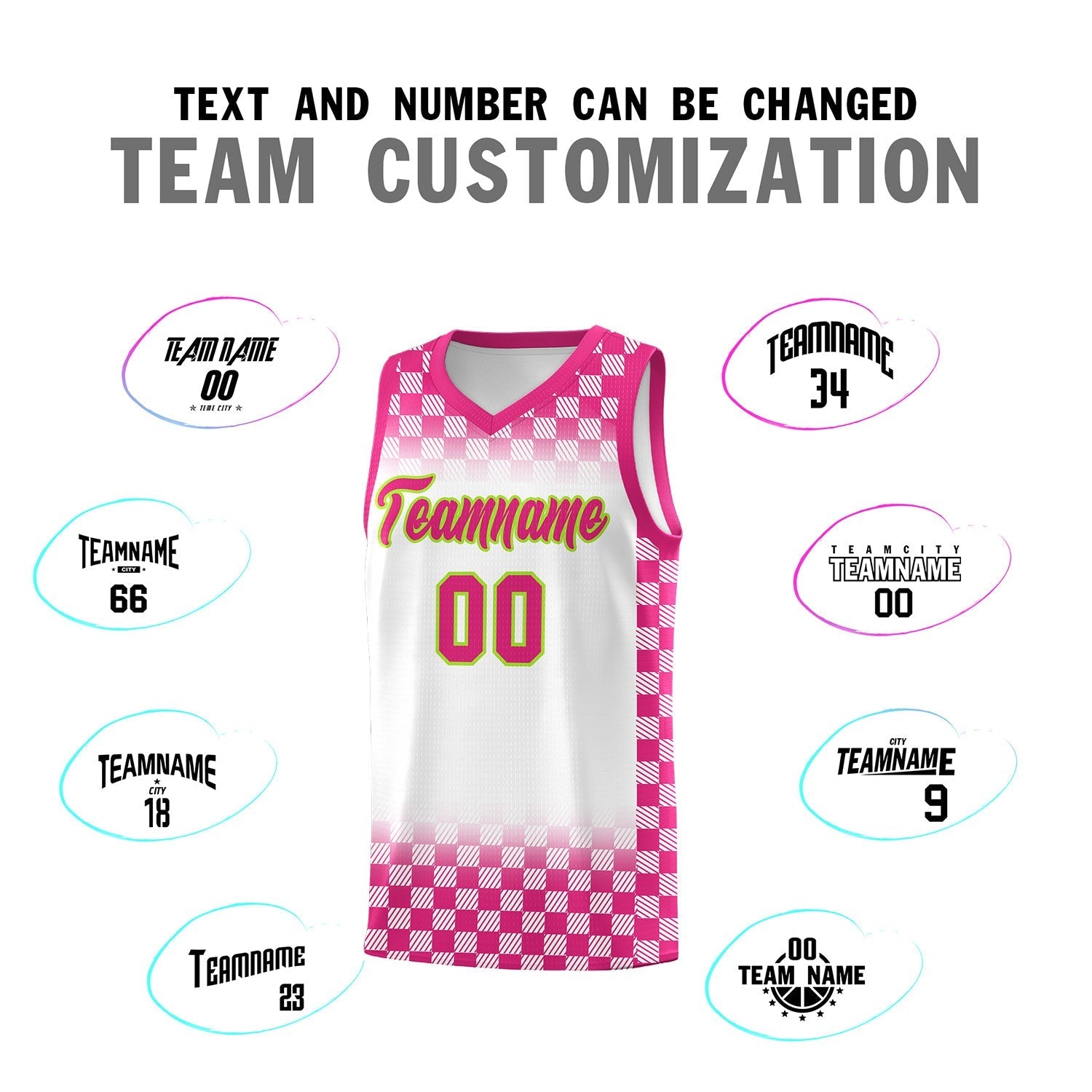 Custom White Pink Classic Plaid Pattern Sports Uniform Basketball Jersey