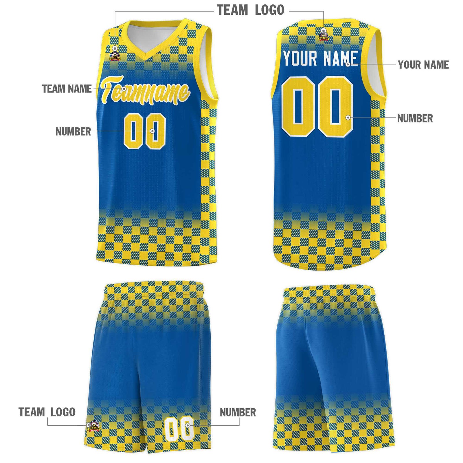 Custom Royal Gold Classic Plaid Pattern Sports Uniform Basketball Jersey