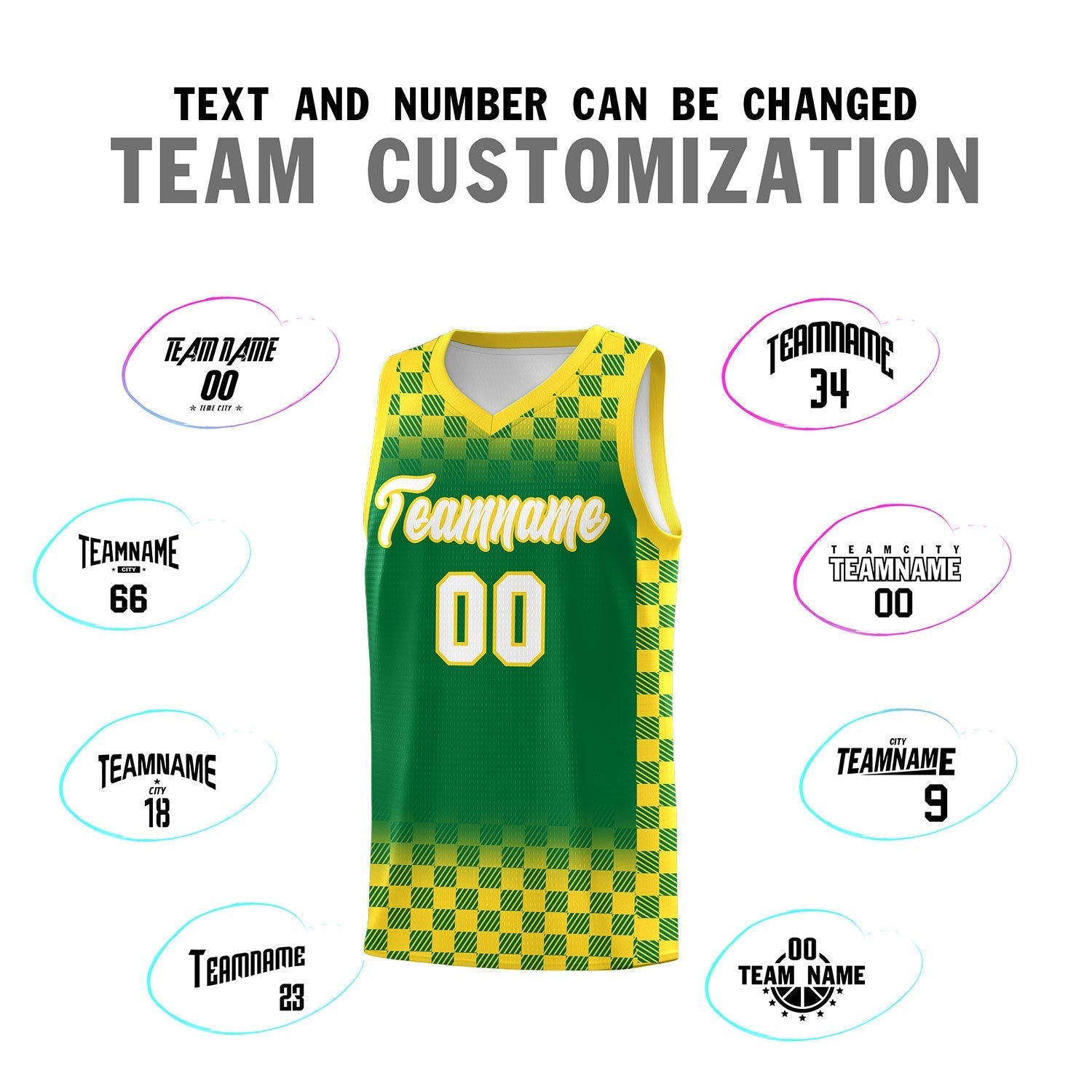 Custom Kelly Green Gold Classic Plaid Pattern Sports Uniform Basketball Jersey