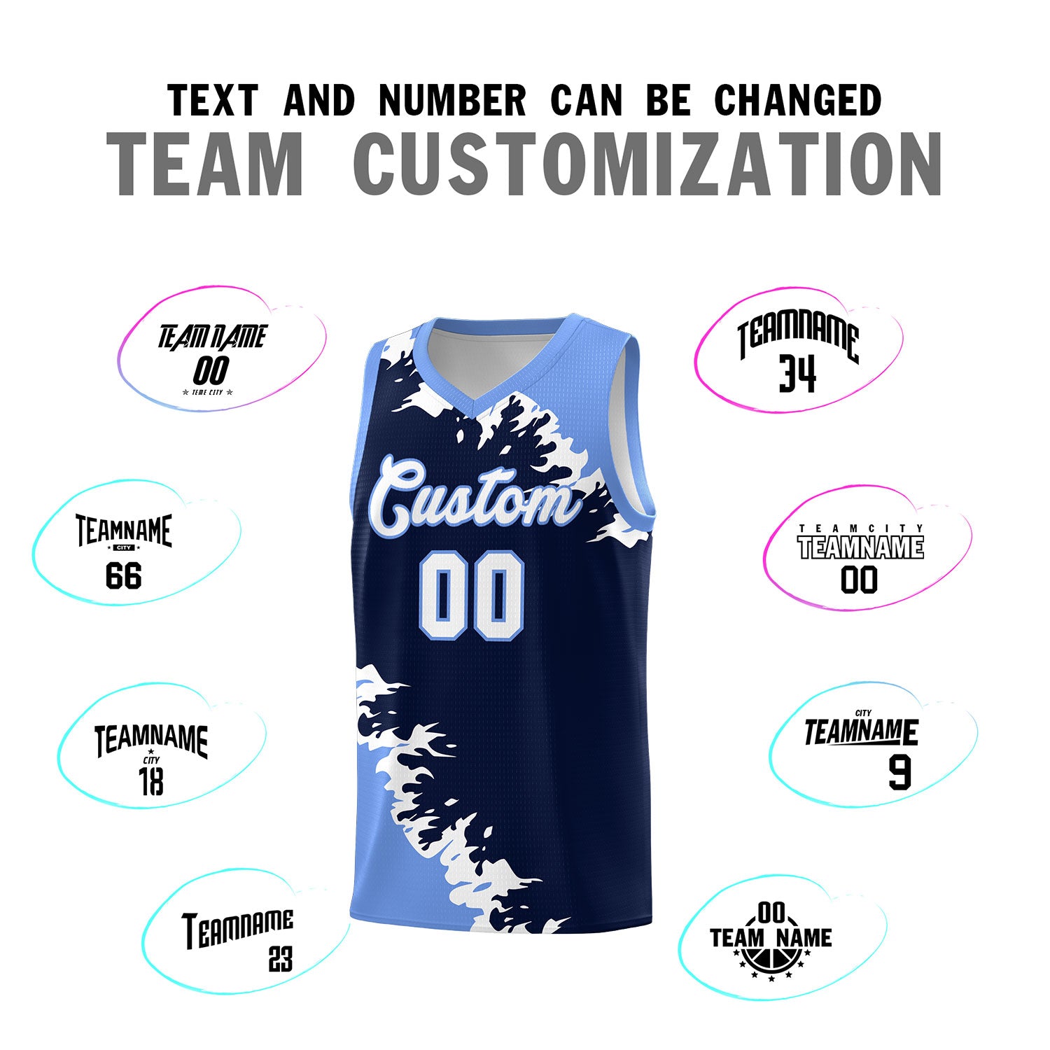 Custom Navy Light Blue-White Sparkle Print Pattern Basketball Kits