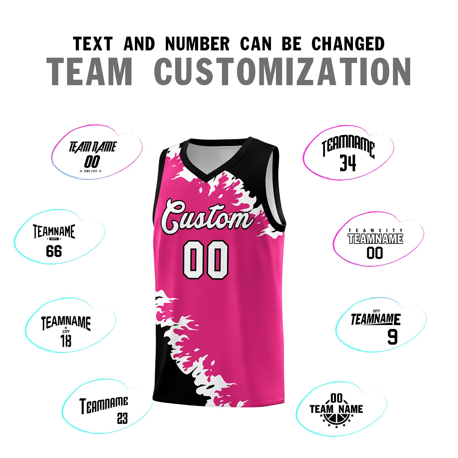Custom Rose Red Black-White Sparkle Print Pattern Basketball Kits