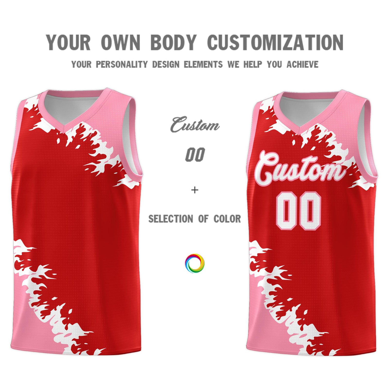 Custom Red Light Pink-White Sparkle Print Pattern Basketball Kits