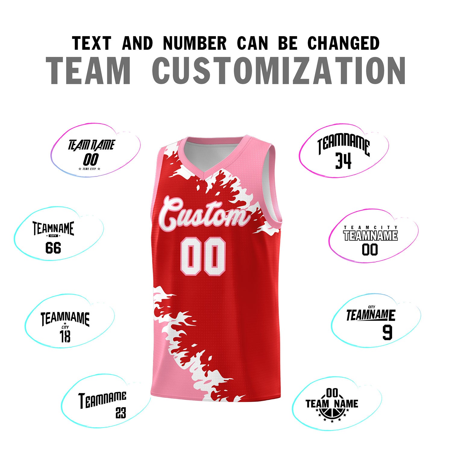 Custom Red Light Pink-White Sparkle Print Pattern Basketball Kits