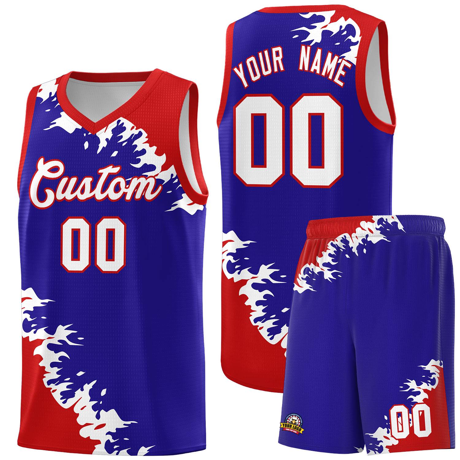 Custom Royal Red-White Sparkle Print Pattern Basketball Kits