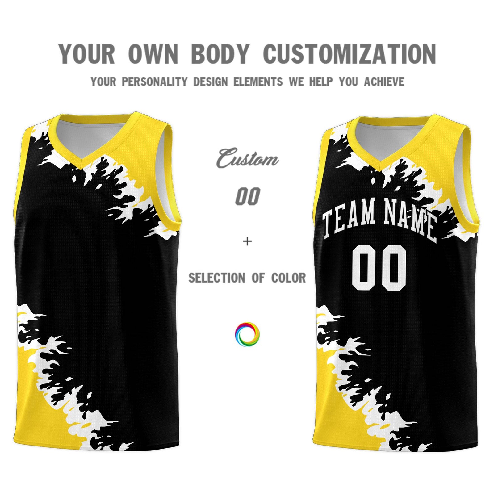 Custom Black Gold-White Sparkle Print Pattern Basketball Kits