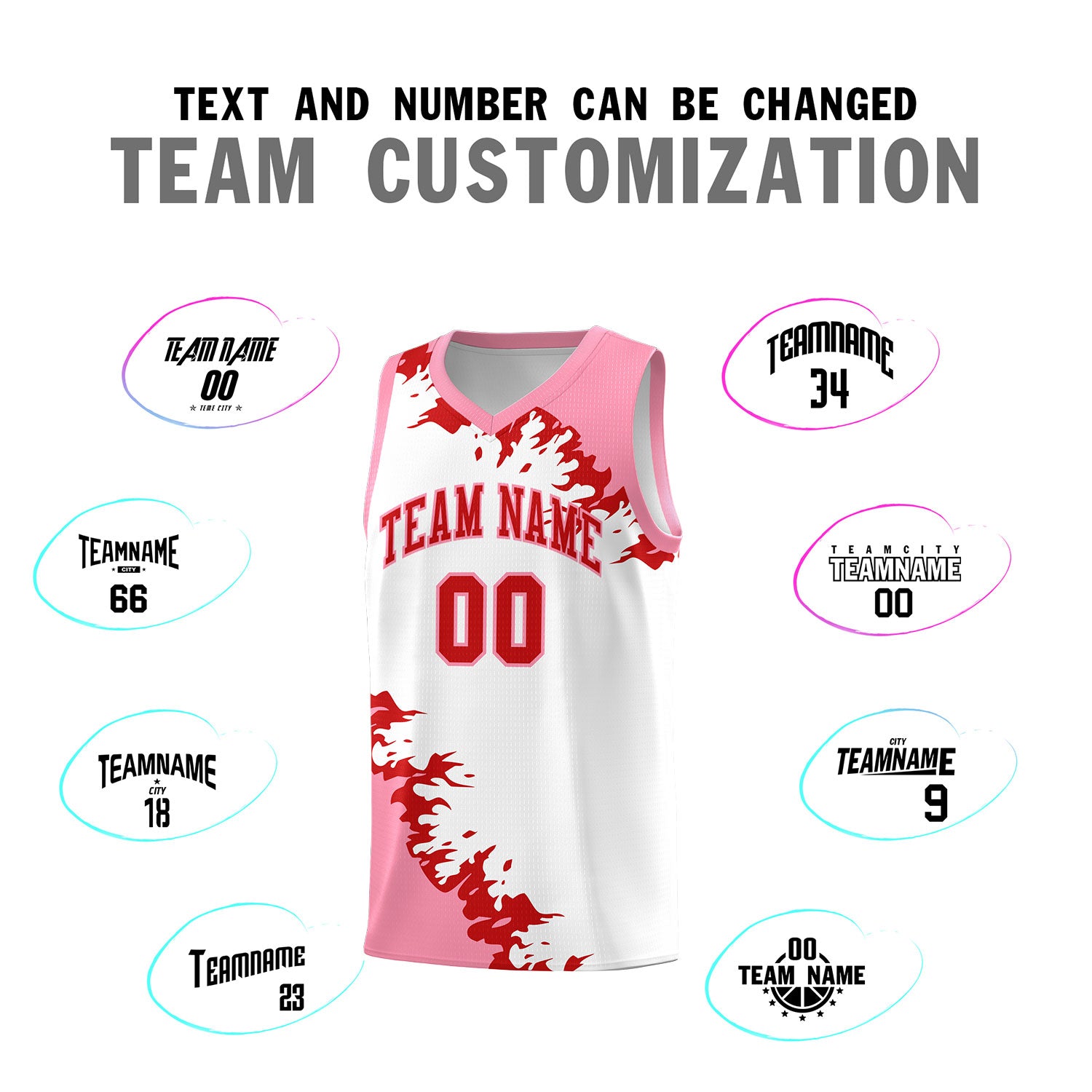 Custom White Light Pink-Red Sparkle Print Pattern Basketball Kits