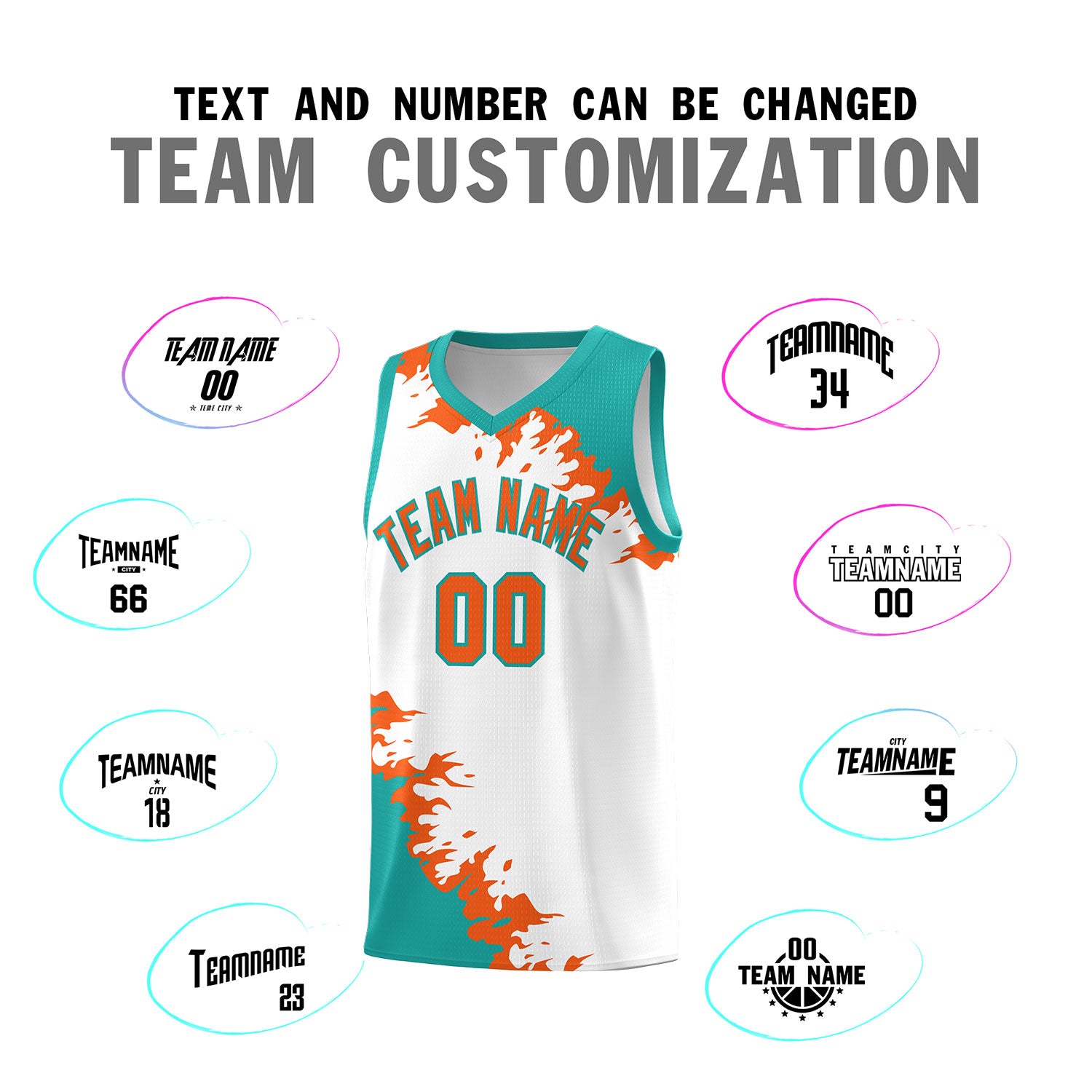 Custom White Aqua-Orange Sparkle Print Pattern Basketball Kits
