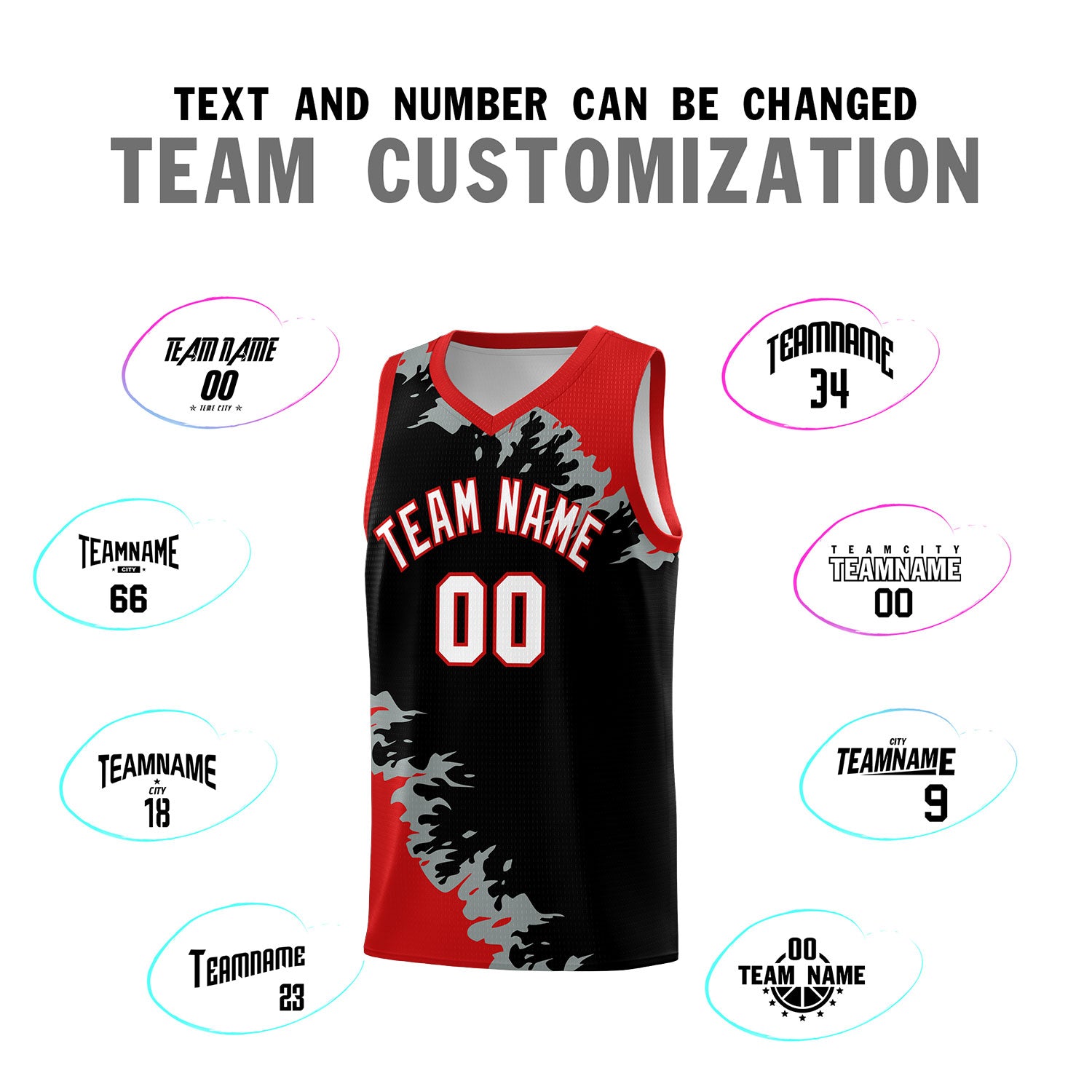 Custom Black Red-Silver Gray Sparkle Print Pattern Basketball Kits