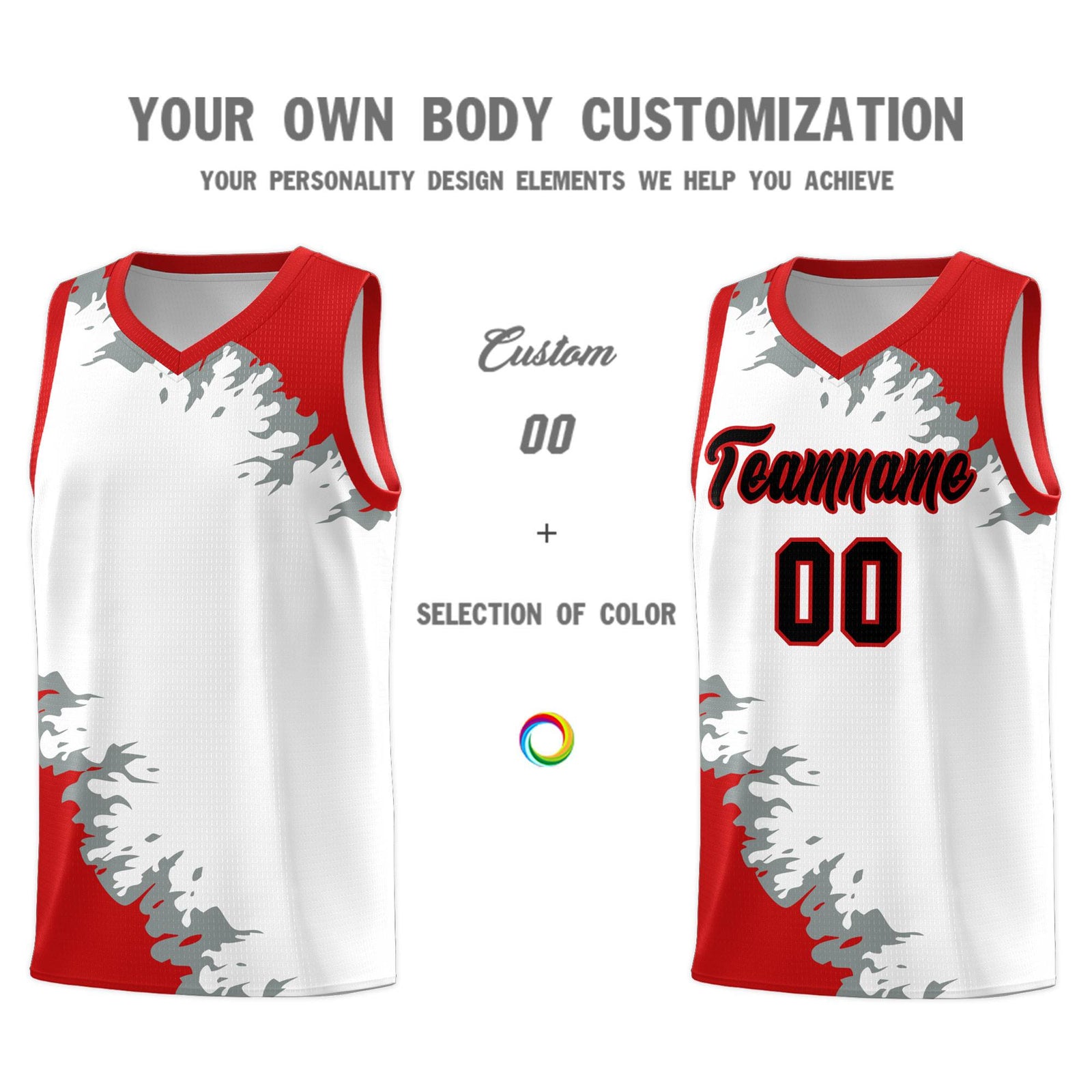 Custom White Red-Silver Gray Sparkle Print Pattern Basketball Kits
