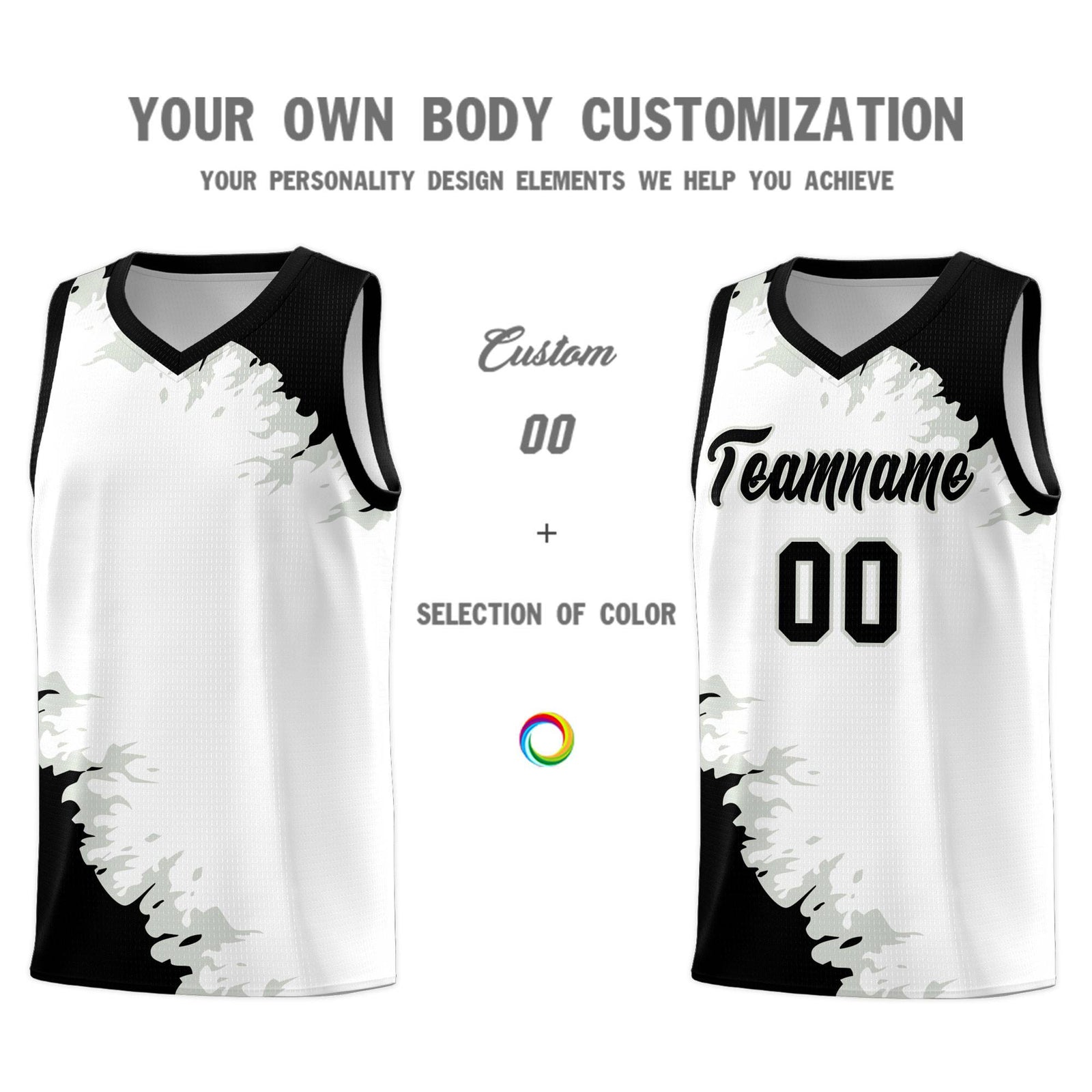 Custom White Black-Gray Sparkle Print Pattern Basketball Kits