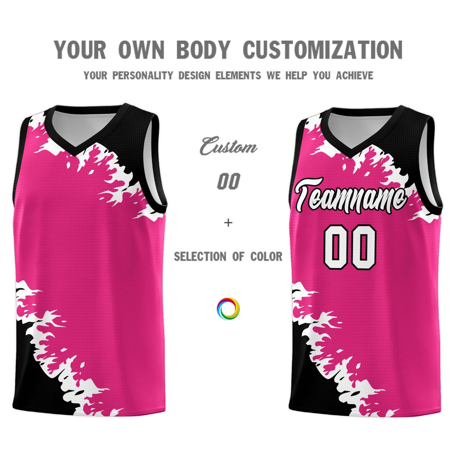 Custom Rose Red Black-White Sparkle Print Pattern Basketball Kits