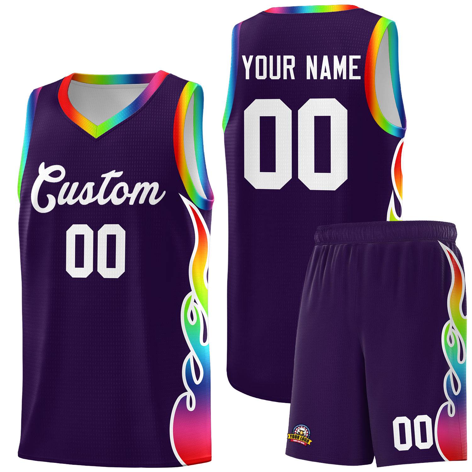 Custom Purple Side Flame Pattern Fashion Sports Uniform Basketball Jersey