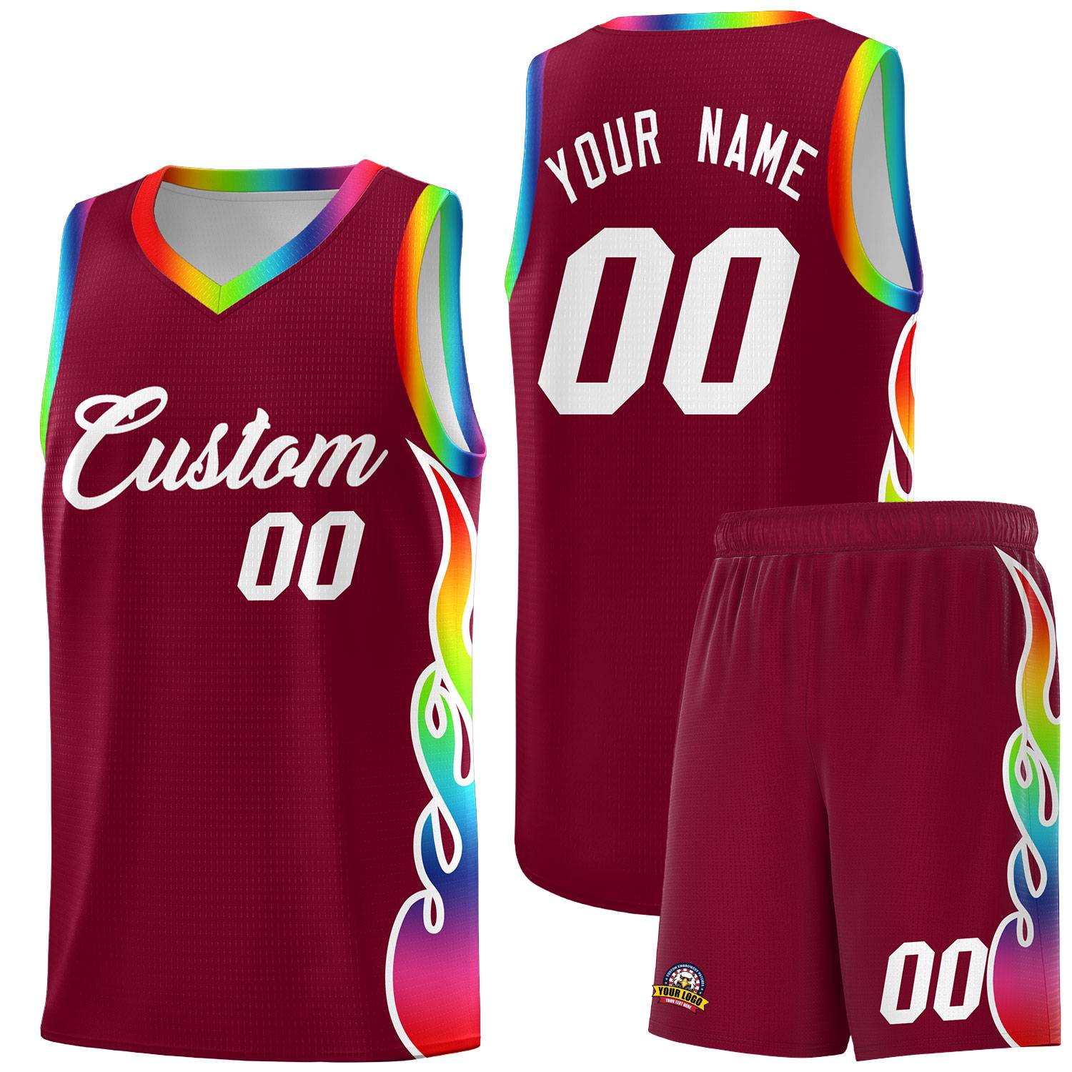 Custom Crimson Side Flame Pattern Fashion Sports Uniform Basketball Jersey