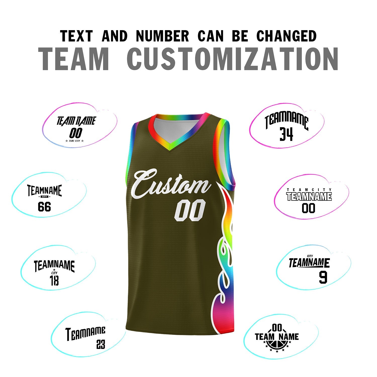 Custom Olive Side Flame Pattern Fashion Sports Uniform Basketball Jersey