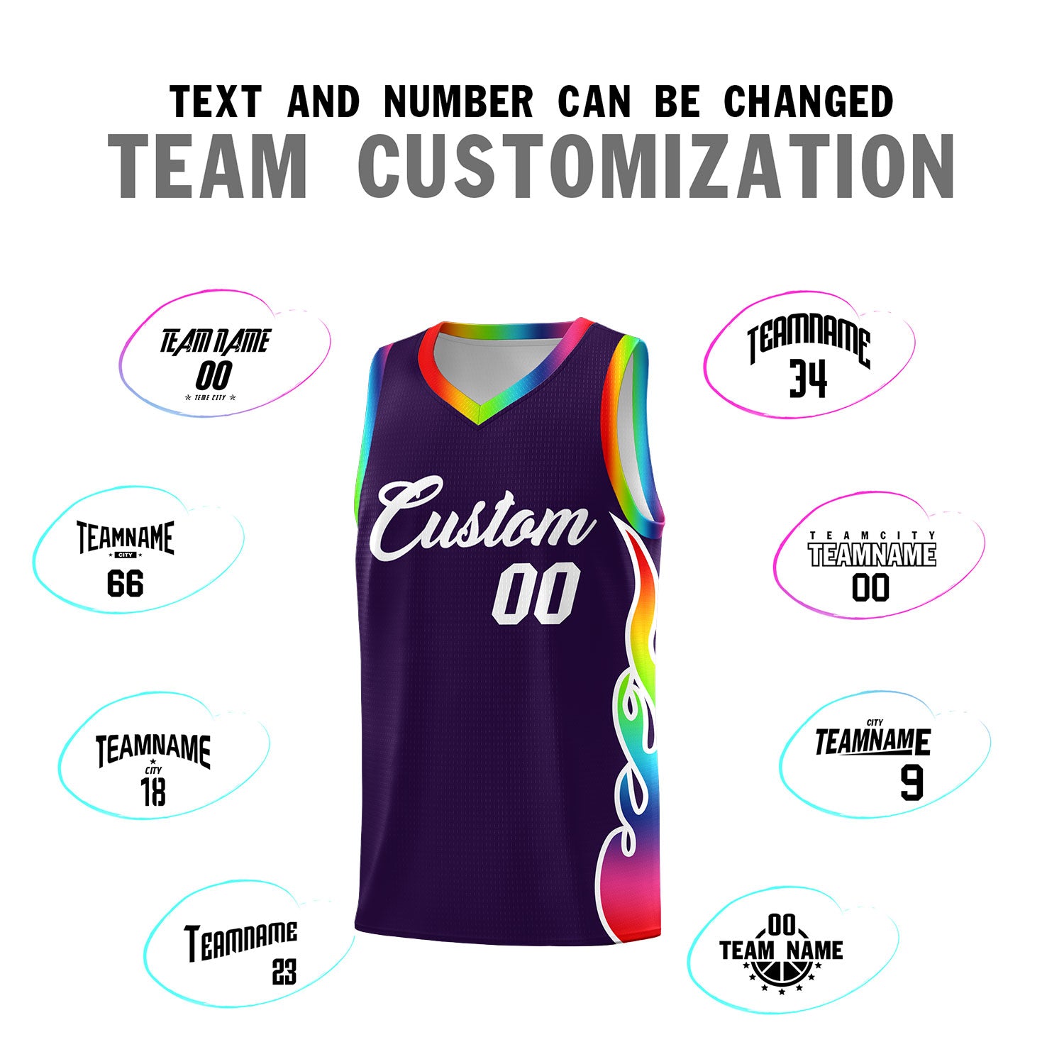 Custom Purple Side Flame Pattern Fashion Sports Uniform Basketball Jersey