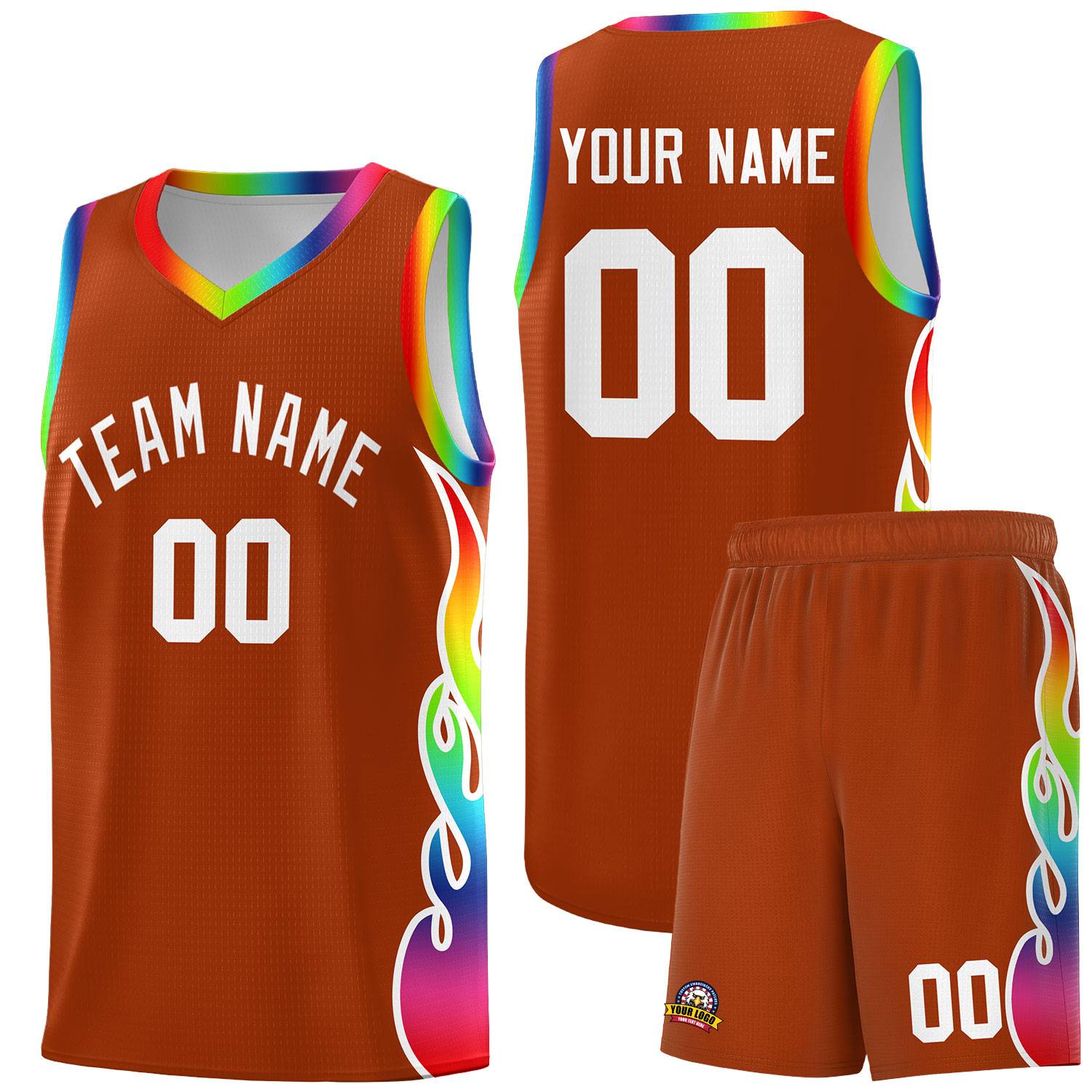 Custom Texas Orange Side Flame Pattern Fashion Sports Uniform Basketball Jersey