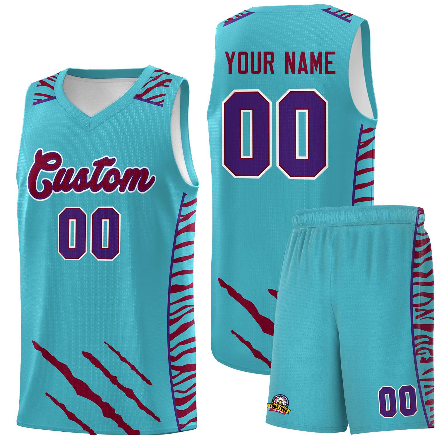 Custom Sky Blue Personalized Tiger Claw Pattern Sports Uniform Basketball Jersey