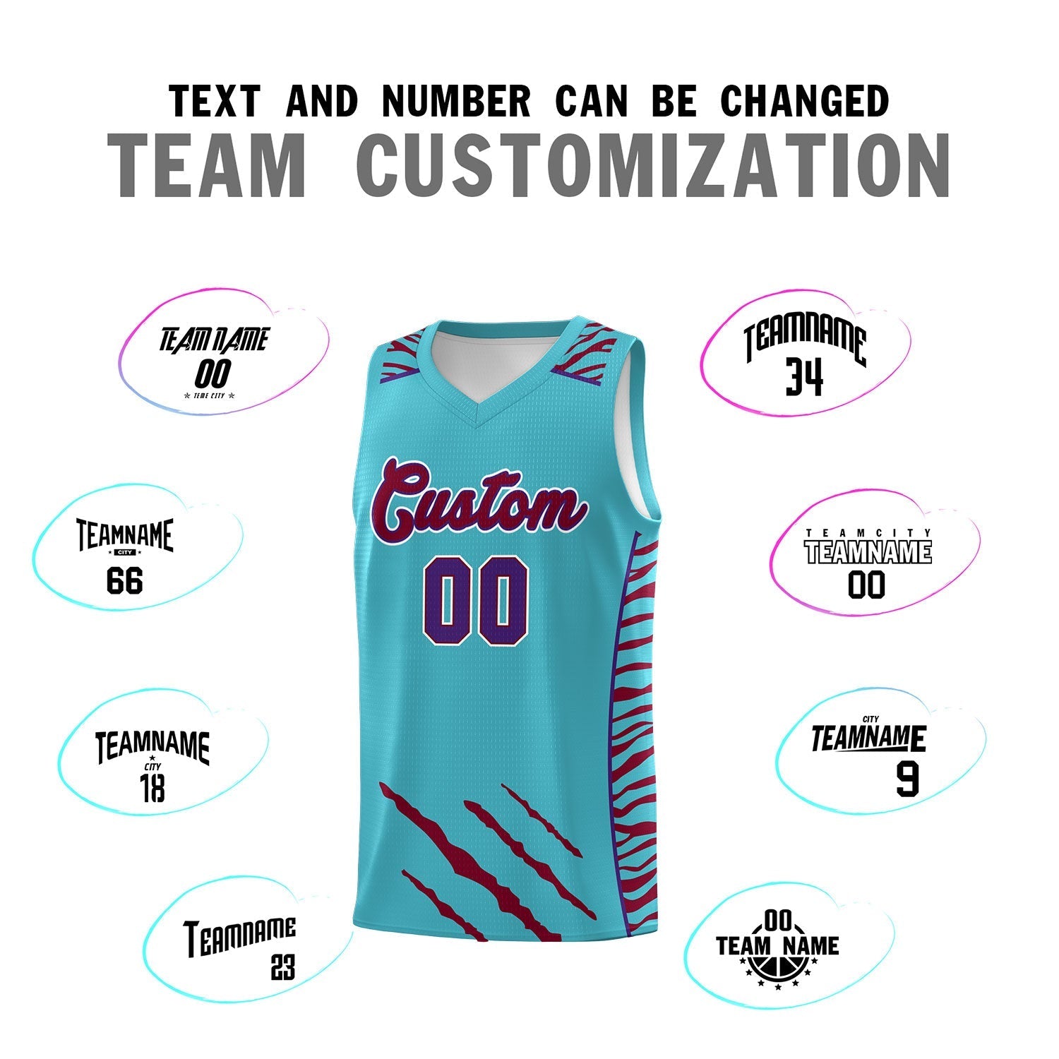 Custom Sky Blue Personalized Tiger Claw Pattern Sports Uniform Basketball Jersey