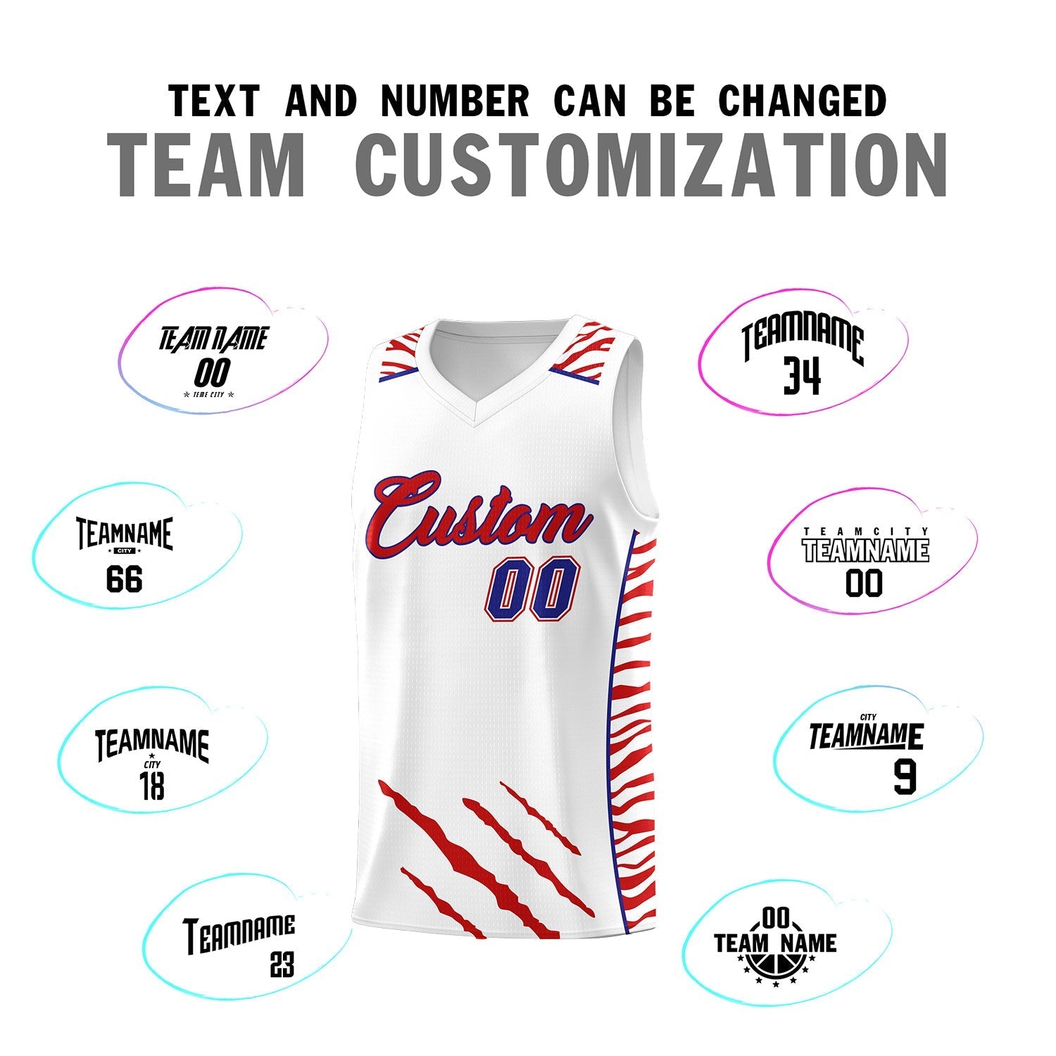 Custom White Personalized Tiger Claw Pattern Sports Uniform Basketball Jersey