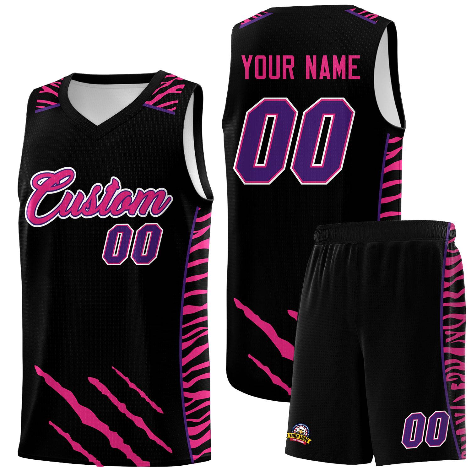 Custom Black Personalized Tiger Claw Pattern Sports Uniform Basketball Jersey