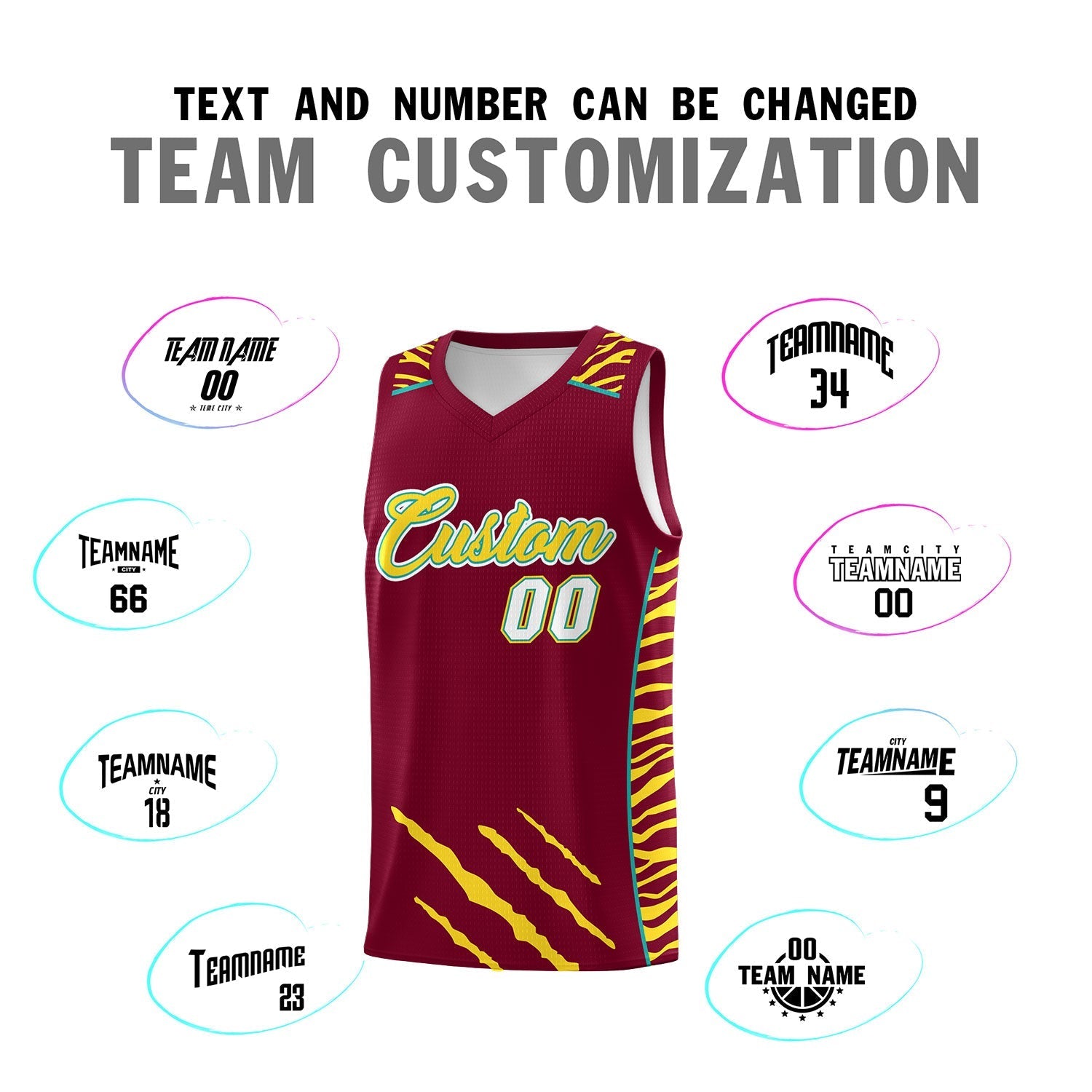 Custom Crimson Personalized Tiger Claw Pattern Sports Uniform Basketball Jersey