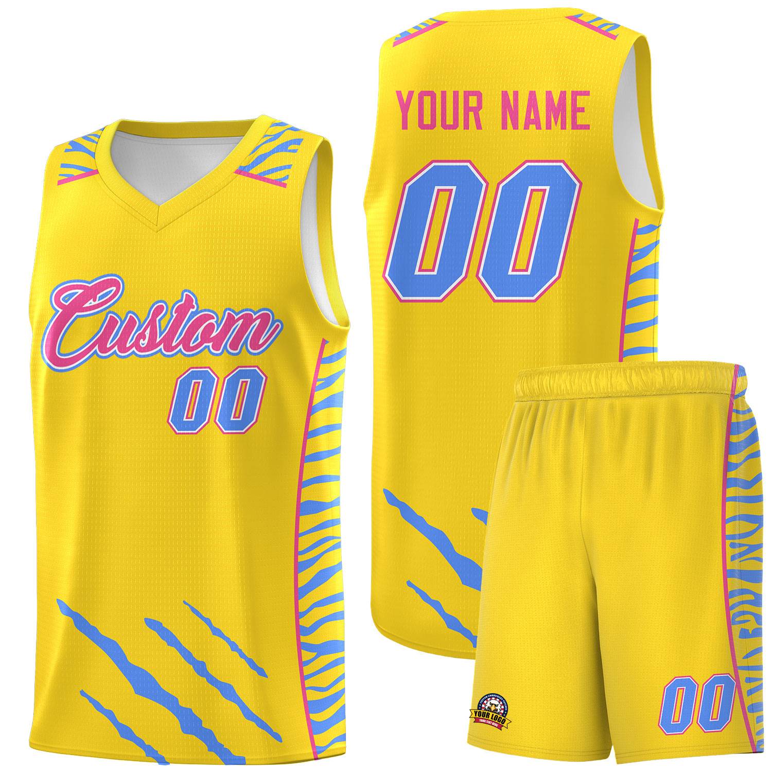 Custom Gold Personalized Tiger Claw Pattern Sports Uniform Basketball Jersey