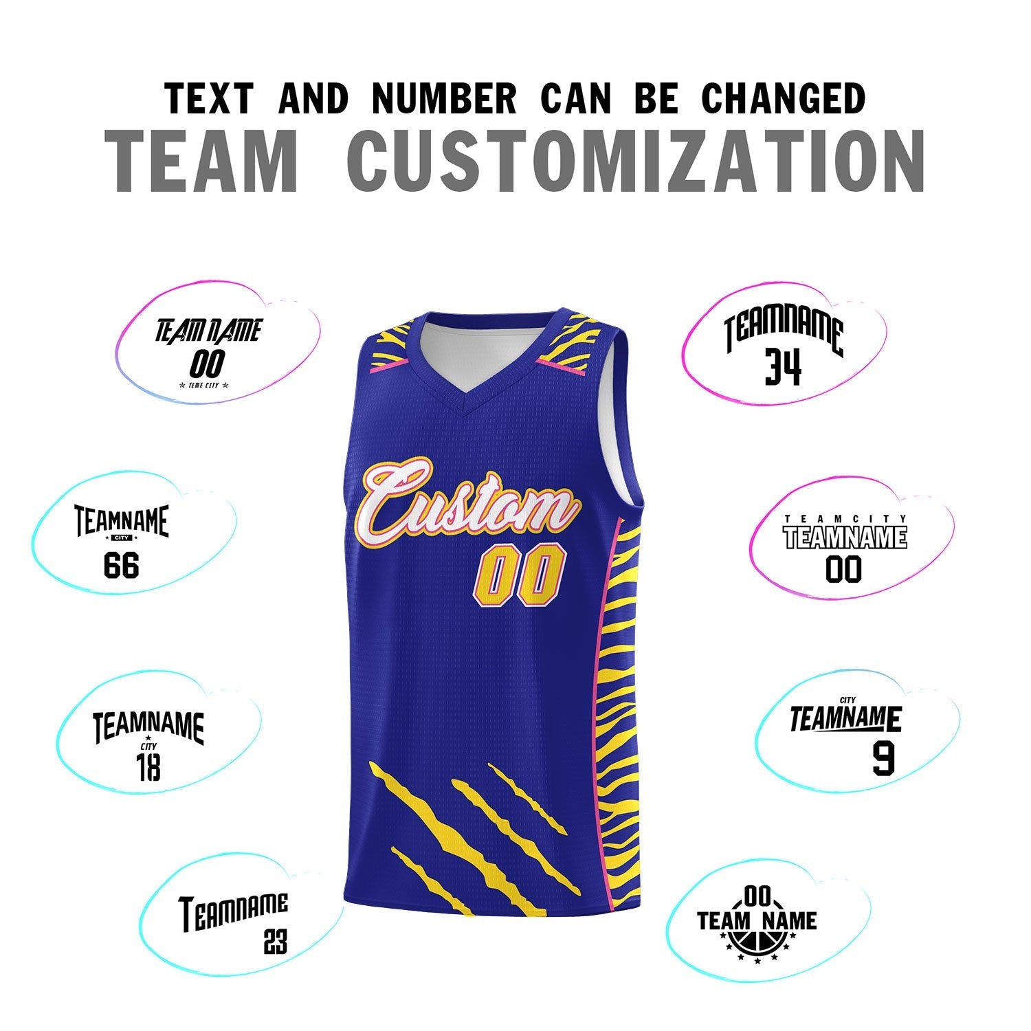 Custom Royal Personalized Tiger Claw Pattern Sports Uniform Basketball Jersey