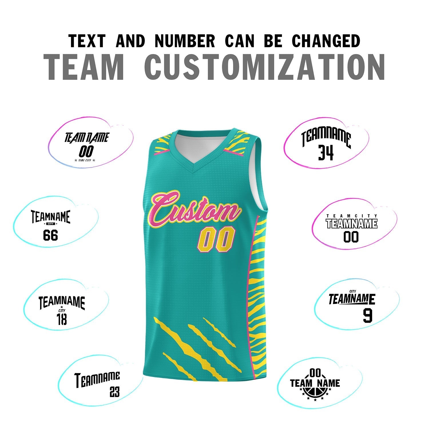 Custom Aqua Personalized Tiger Claw Pattern Sports Uniform Basketball Jersey